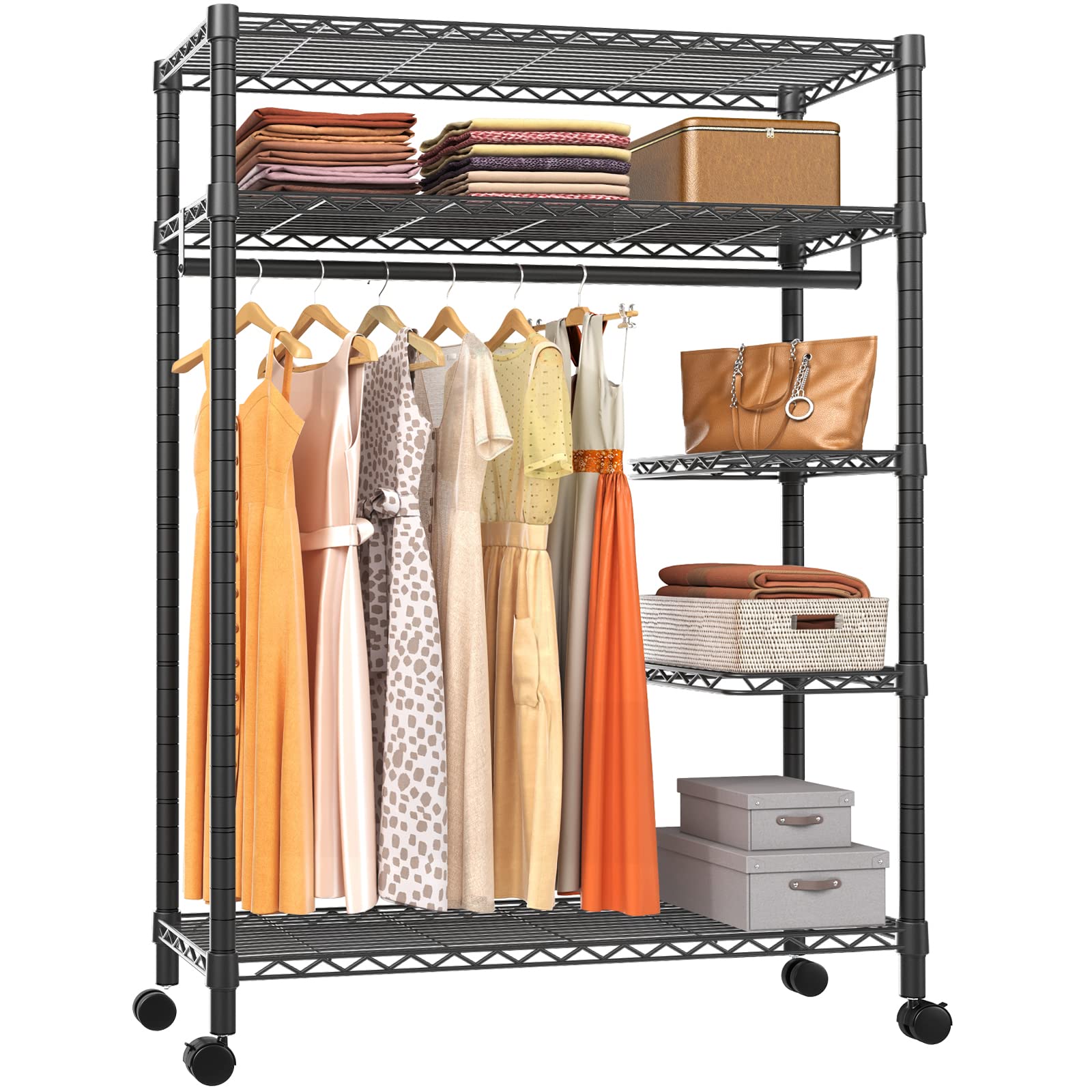 VIPEK V11S Heavy Duty Garment Rack - Adjustable Metal Clothing Rack with Wheels, Freestanding Wardrobe Storage for Hanging Clothes (Max Load 452LBS, Black) - Perfect for Closet Organization, Laundry Room, Retail Stores and Home Storage Solutions