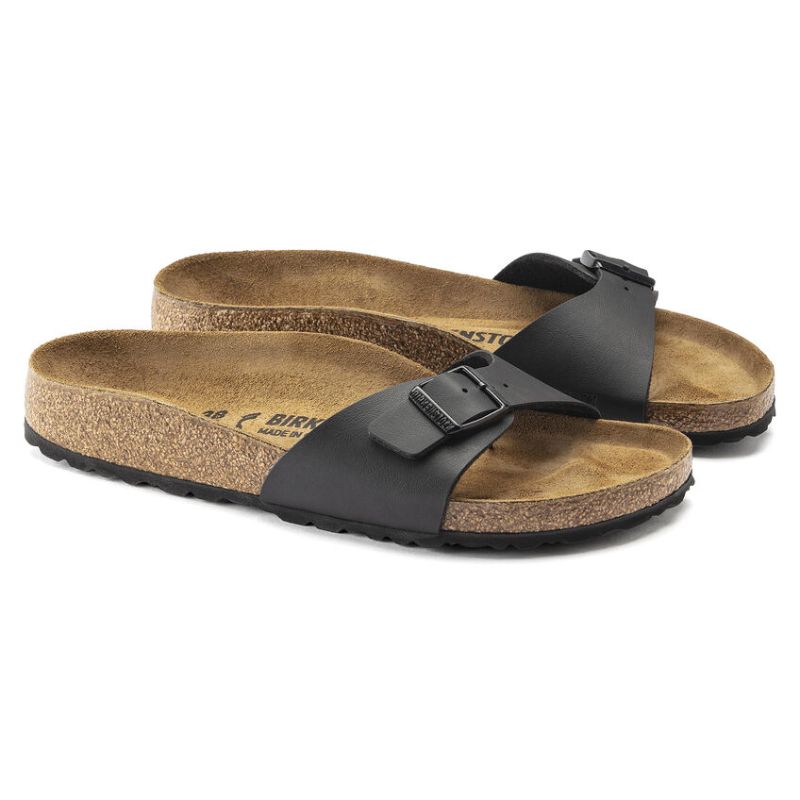 Women's Madrid Birko Flor Black Sandals - Comfortable & Stylish Slip-On Shoes for Casual Wear, Walking, and Travel