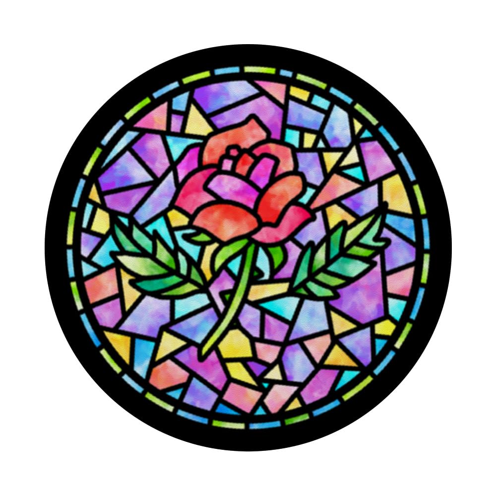 Stained Glass Rose PopSockets PopGrip - Reusable Phone Grip & Stand for iPhone, Samsung, Smartphones - Perfect for Daily Use, Commuting, and Hands-Free Viewing