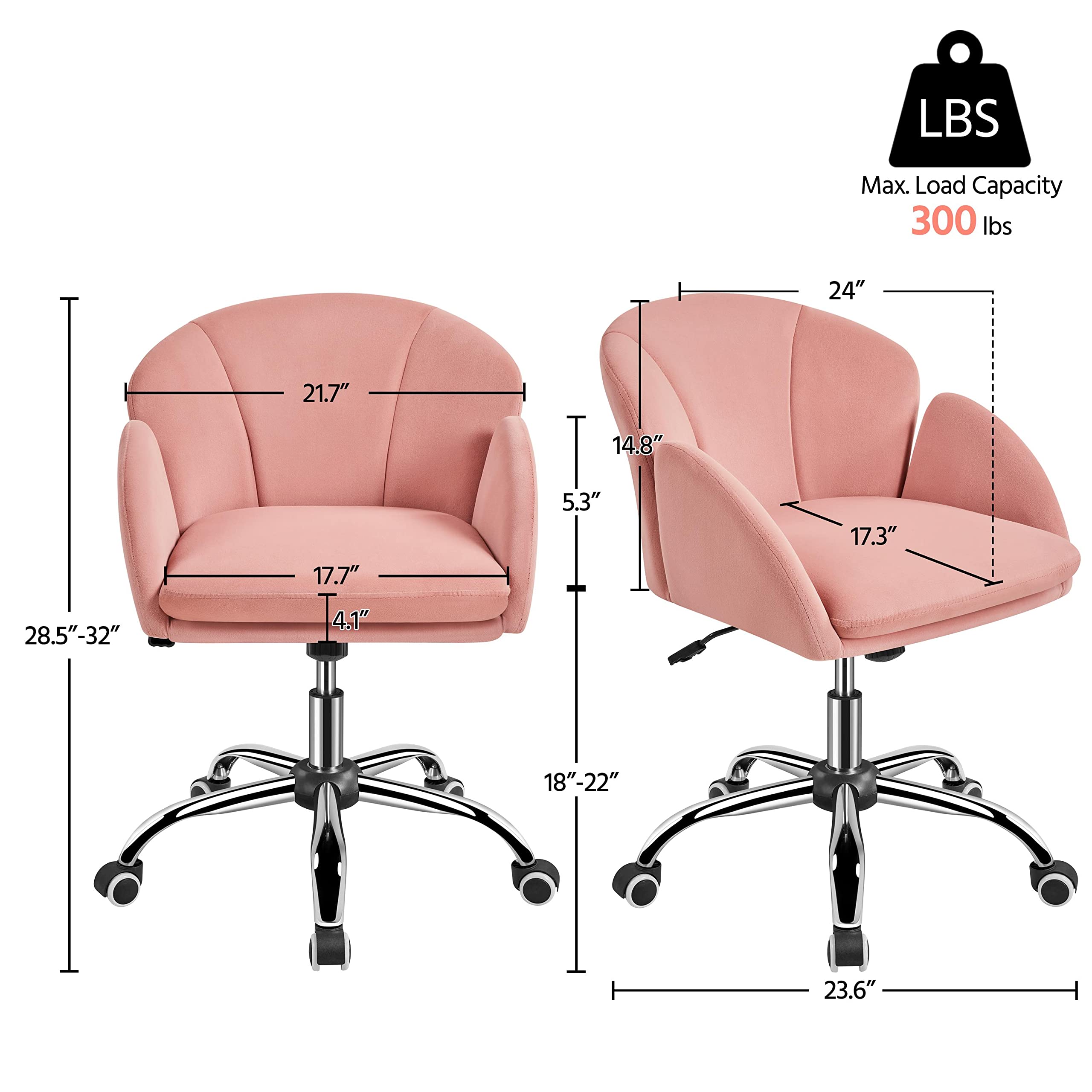 Yaheetech Pink Velvet Desk Chair - Modern Swivel Rolling Office Chair with Comfy Cushion for Home, Bedroom, Makeup Vanity | Perfect for Working, Studying, Gaming & Beauty Routine
