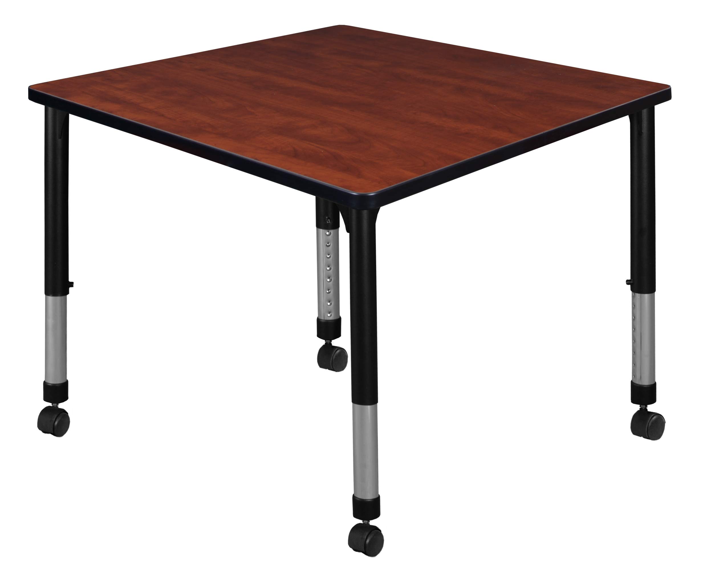 Regency Kee Height Adjustable Mobile Square Classroom Table 42 Inch - Cherry Wood School Desk with Wheels for Flexible Learning Spaces, Study Rooms & Home Offices