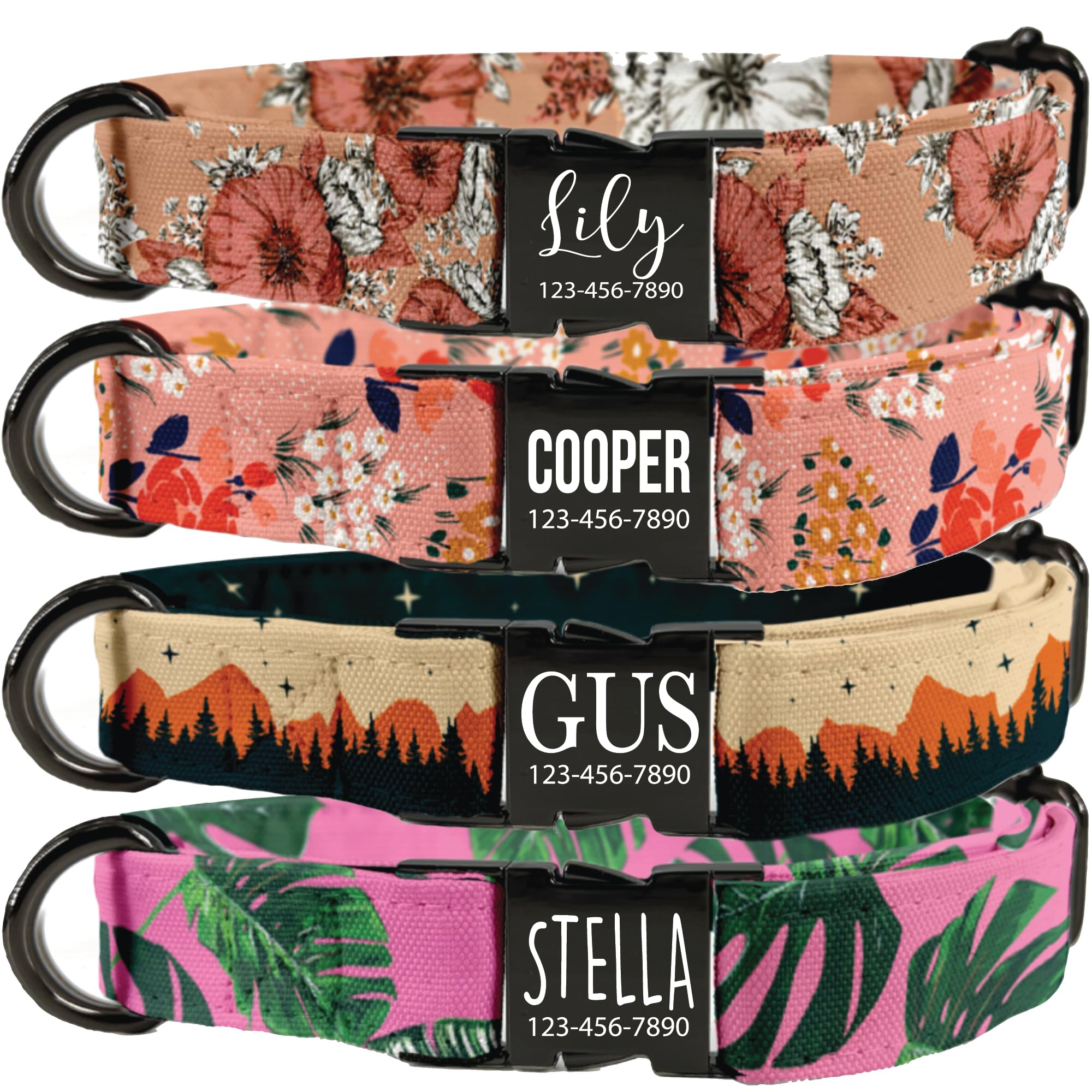 Personalized Floral Dog Collar with Metal Buckle - Handmade Laser Engraved Pet Collar for Small Medium Dogs - Perfect for Walks, Training & Special Occasions