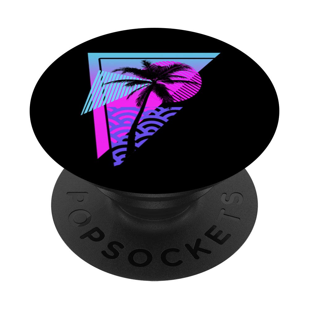 Vaporwave Aesthetic Palm Tree Triangle Anime PopSockets - Phone Grip & Stand for iPhone, Samsung, Tablets - Perfect for Beach Parties, Summer Vibes & Otaku Culture