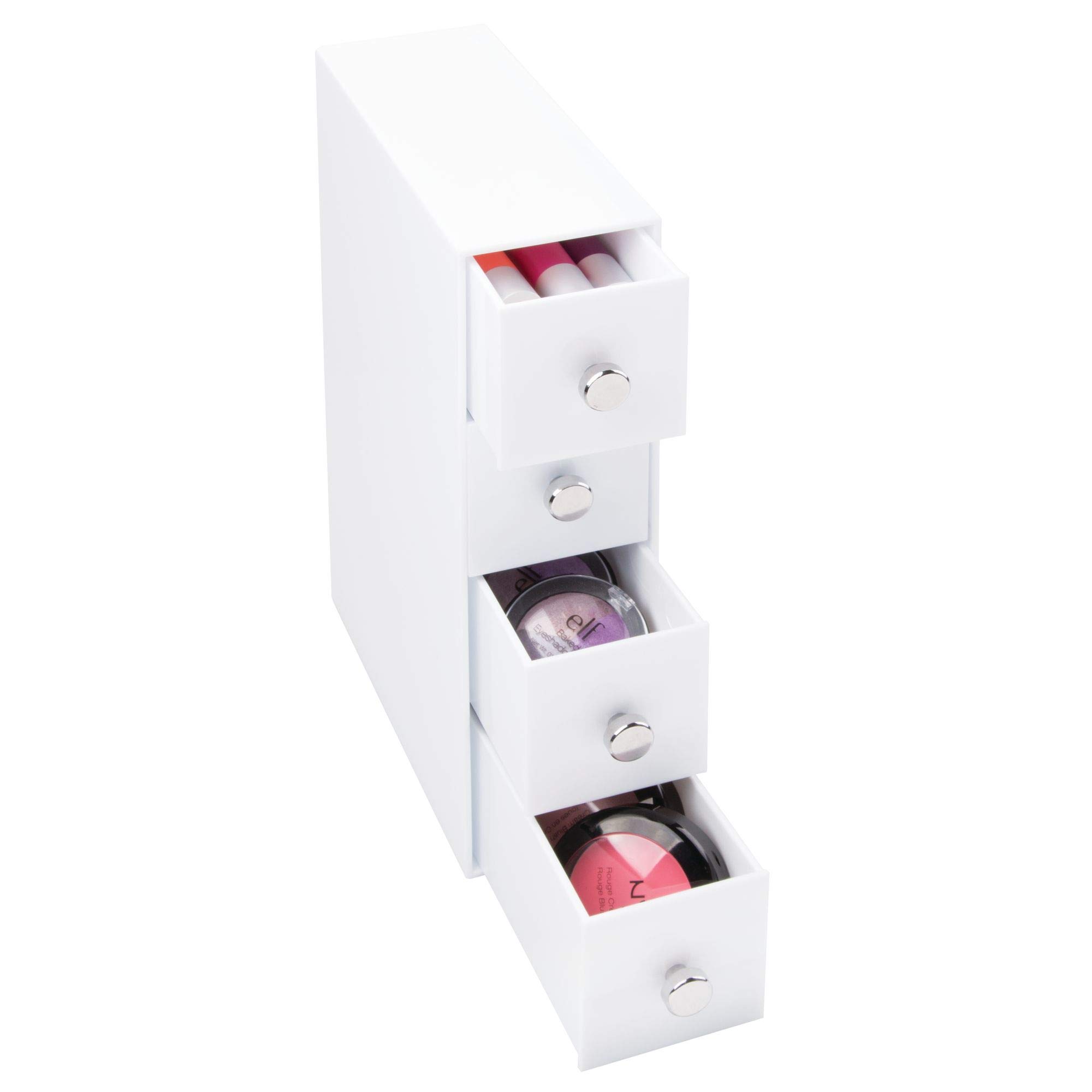 iDesign 4-Drawer Plastic Vanity Organizer - Compact Narrow Storage Drawers for Cosmetics, Makeup, Hair Accessories & Bathroom Essentials (2.75