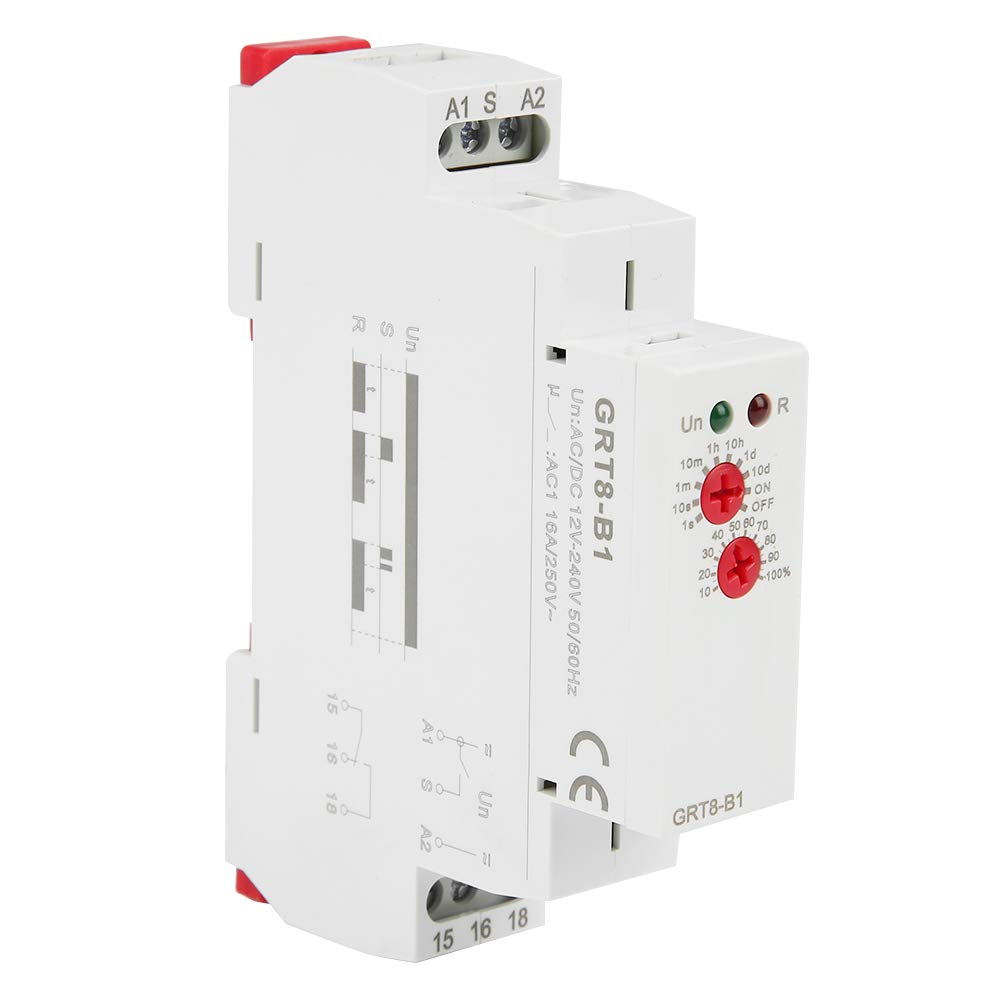 GRT8-B1 Mini AC/DC 12-240V Timer Relay with Delay Off Function (0.1S-10 Days) - 35mm DIN Rail SPDT Time Relay for Industrial Automation & Home Electrical Control