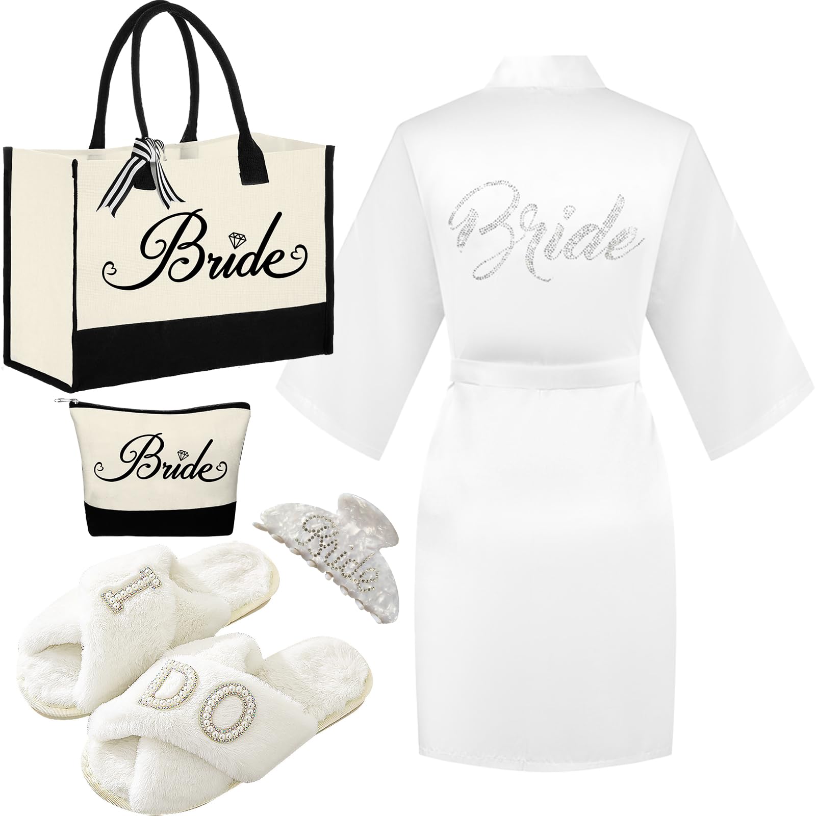 Bridal Shower Gift Set for Bride to Be - Personalized Tote Bag, Robe, Slippers & Hair Clip | Perfect Wedding Gift & Bachelorette Party Present