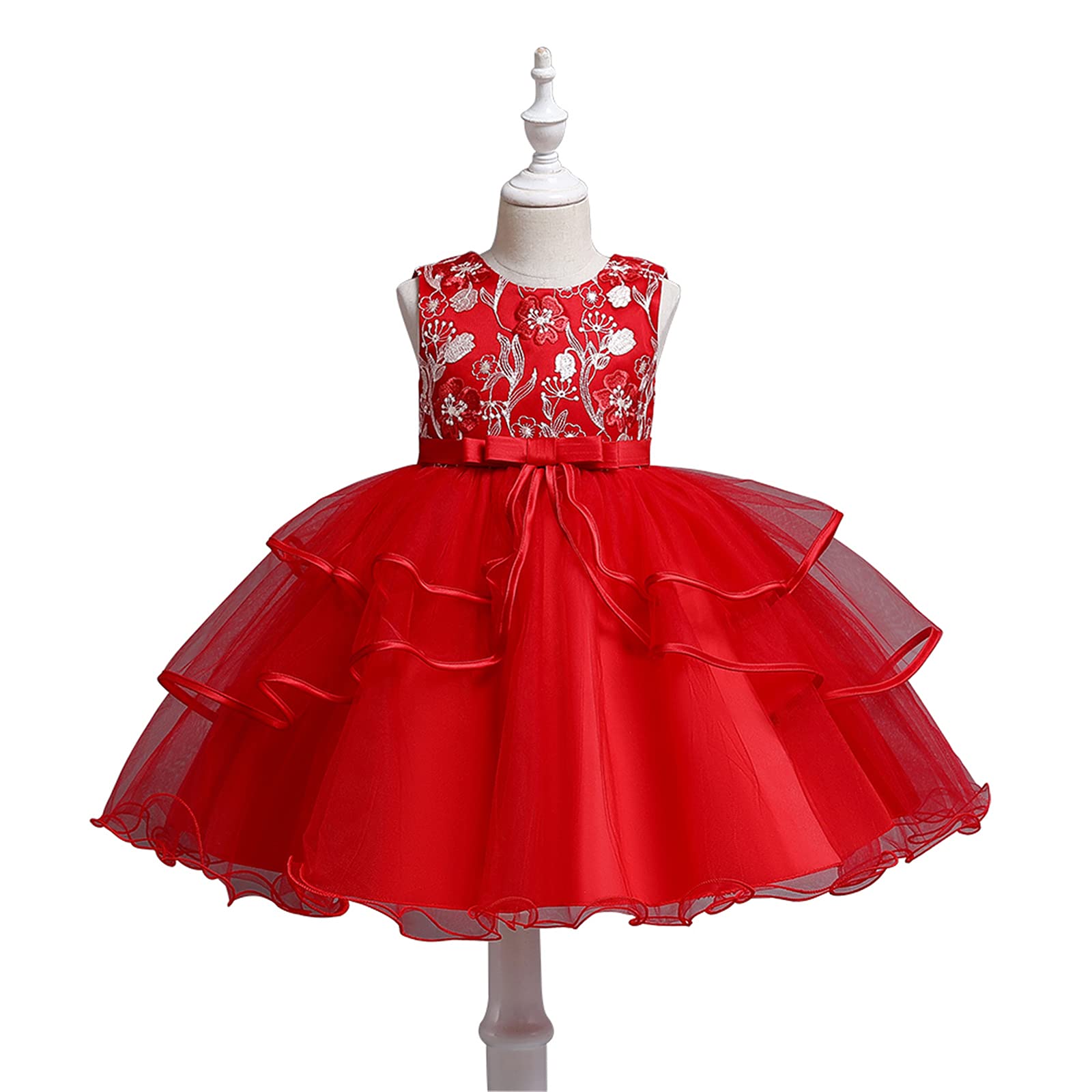 Girls Embroidery Princess Dress - Sleeveless Flower Tulle Lace Ball Gown for Wedding, Birthday Party & Special Occasions | Perfect for Pageants, Photo Shoots & Fairy Tale Themed Events