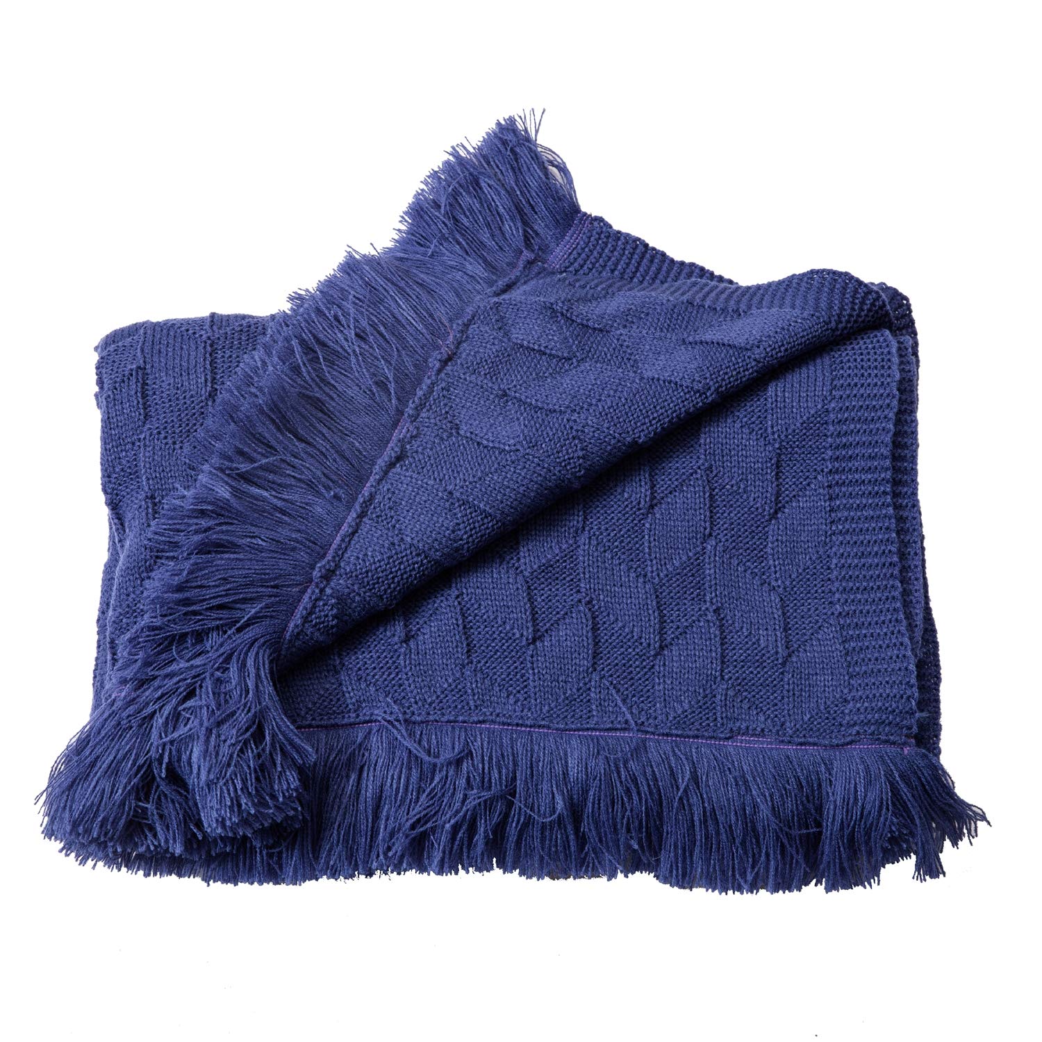 GYROHOME Soft Knitted Throw Blanket with Tassels - Lightweight Warm Decorative Blanket for Bed, Sofa & Couch - 32x78 Inch Jean Blue - Perfect for Living Room, Bedroom & Cozy Home Decor