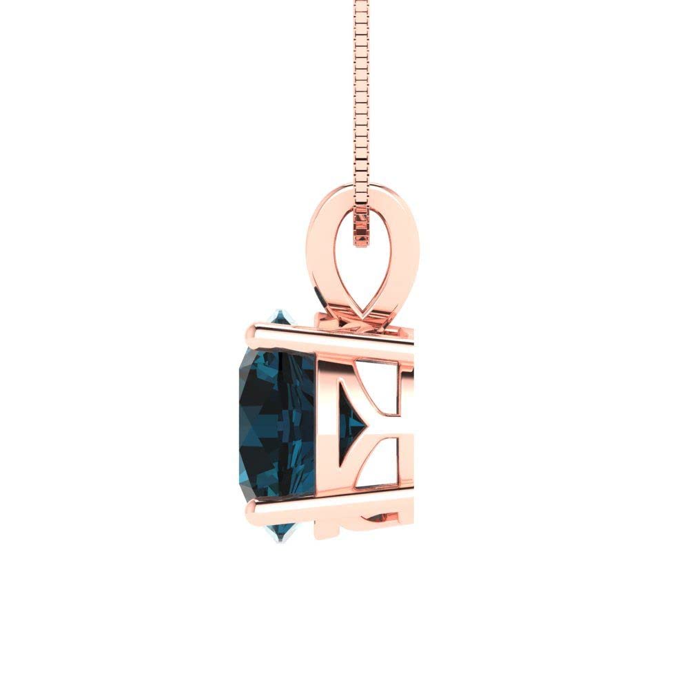 1.50 ct Natural London Blue Topaz Solitaire Pendant Necklace - 14K Rose Gold Chain (18