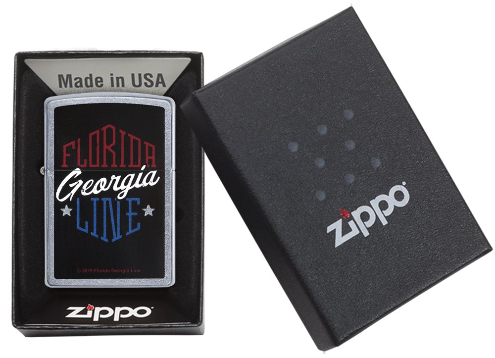 Zippo Florida Georgia Line Pocket Lighter - Street Chrome Finish | Windproof Refillable Metal Lighter for Outdoor, Camping, Travel & Everyday Carry (EDC)