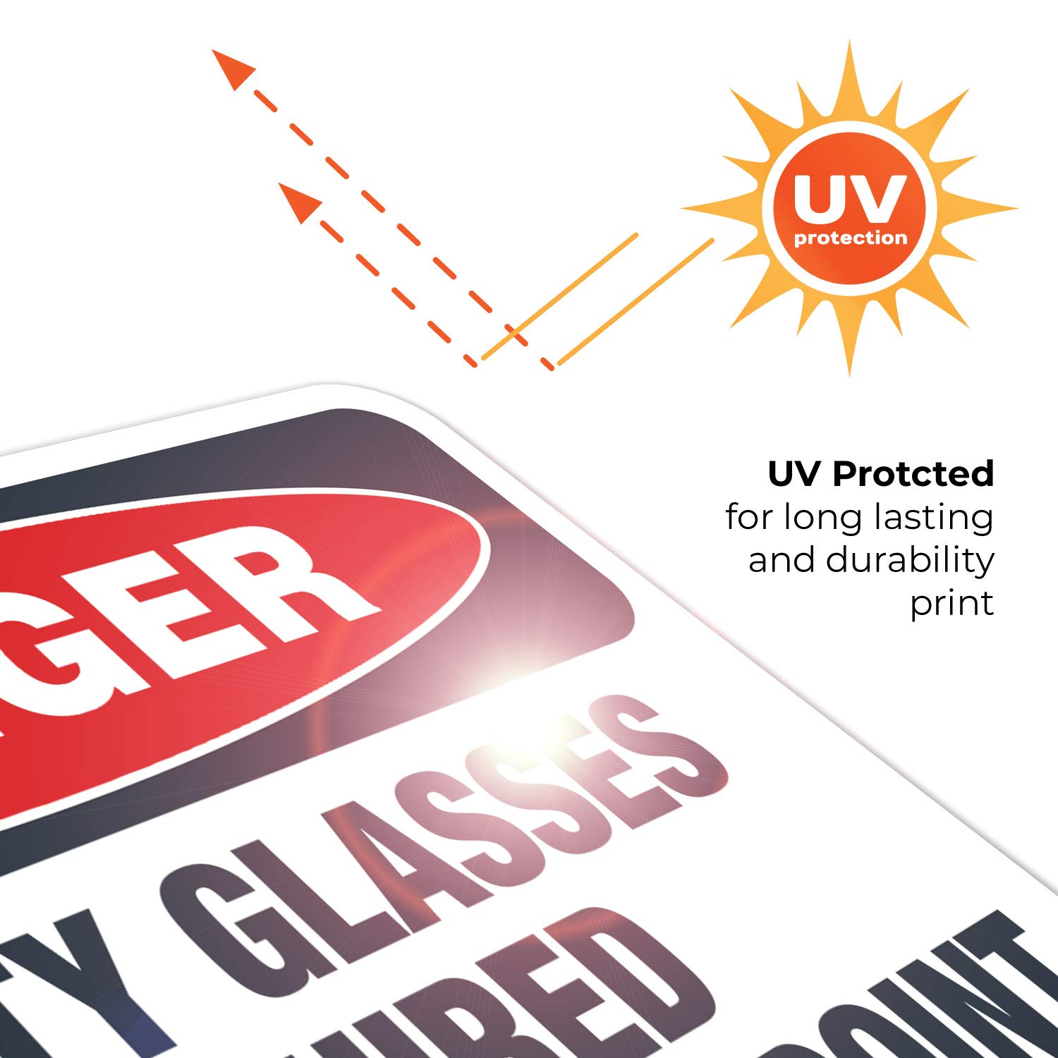 Danger Safety Glasses Required Beyond This Point Sign - OSHA Compliant 10x7 Inches, 4 Mil Vinyl Decal Sticker - Weather Resistant, UV Protected, Long Lasting - Made in USA - Perfect for Construction Sites, Warehouses & Industrial Areas