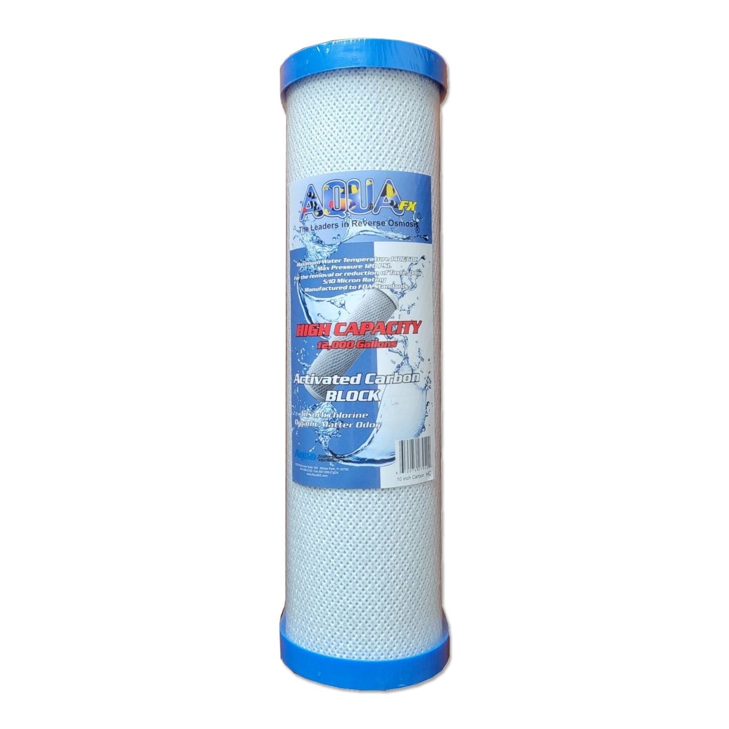 AquaFX High Capacity Carbon Water Filter - Removes Chlorine, Odors & Impurities for Cleaner Drinking Water - Ideal for Home, Office & RV Use