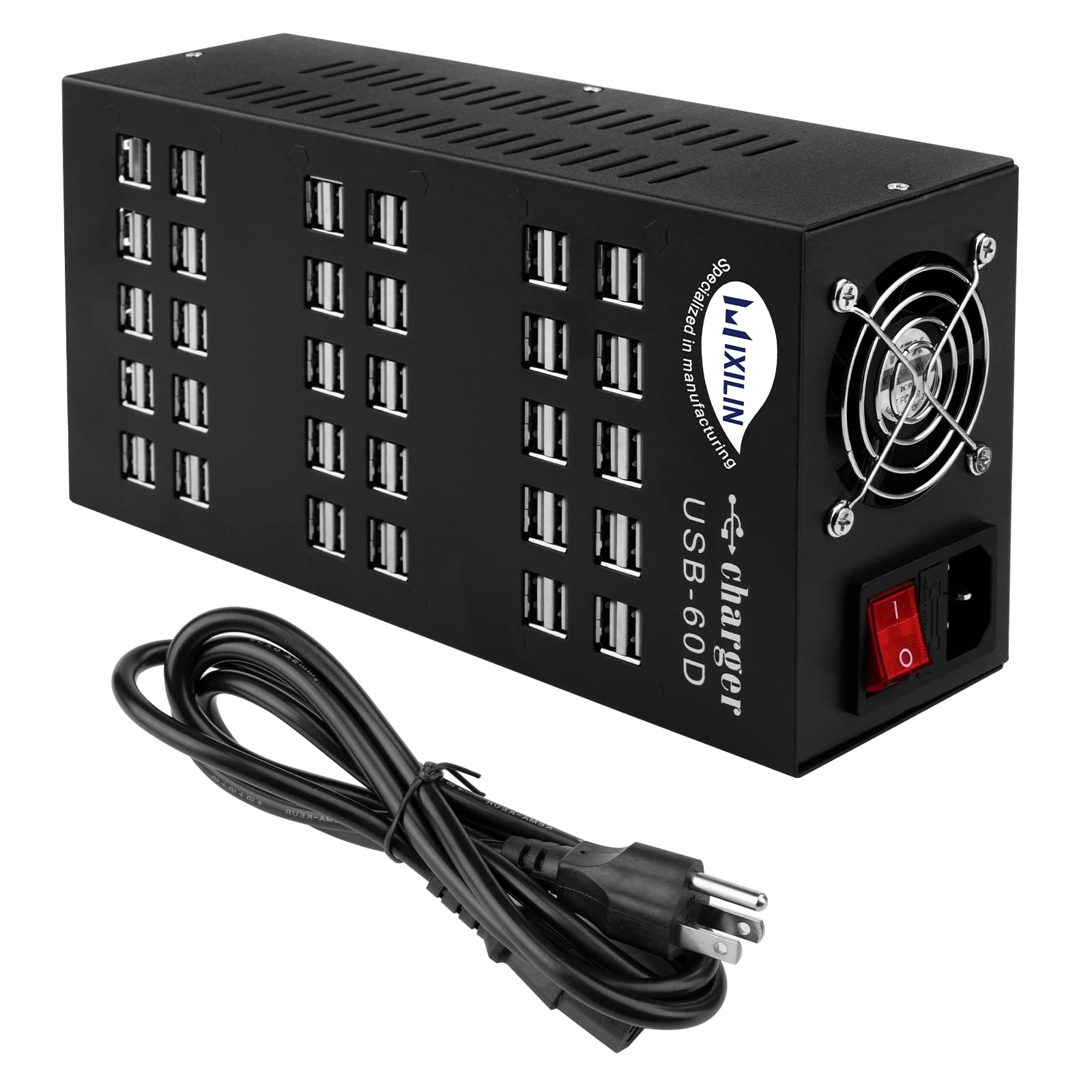 60-Port USB Charging Station 300W/60A with Intelligent Protection - Multi-Port USB Hub for Smartphones, Tablets, iPads - Perfect for Schools, Hotels, Offices & Home Charging Needs