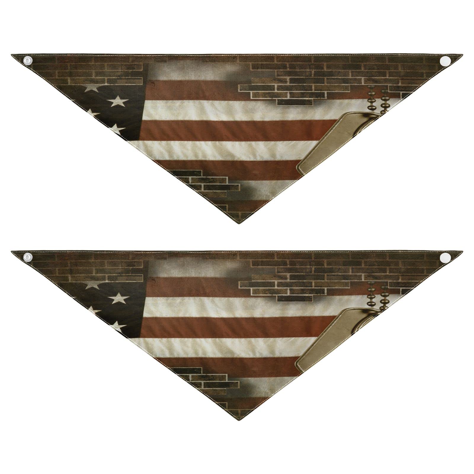 2 Pack Patriotic Dog Bandanas with Military Dog Tags - American Flag Pet Bandana Scarf with Snap Button for Small to Large Dogs & Cats - Perfect for 4th of July, Memorial Day & Veterans Day Celebrations