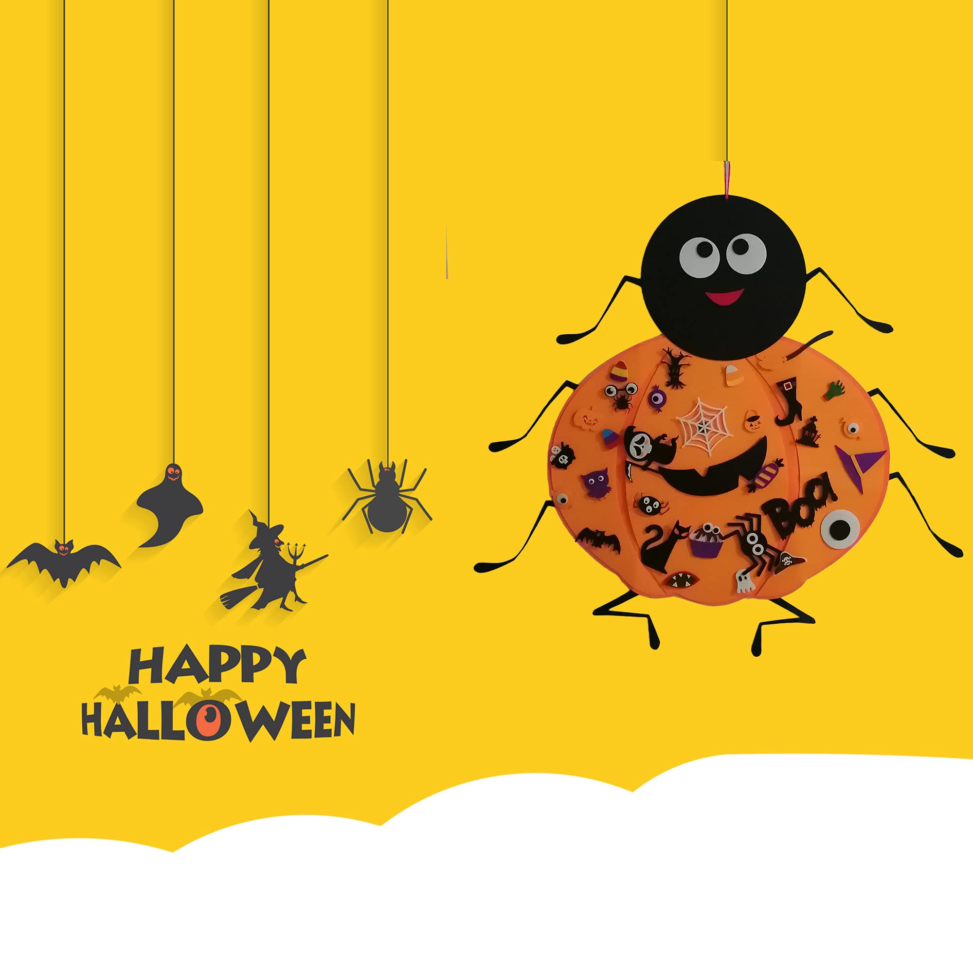 Halloween DIY Spider Pumpkin Felt Craft Kit - 43 PCS Felt Ornaments for Wall Hanging Decorations, Home Party Supplies & Unique Halloween Gift - Perfect for Halloween Parties, Classroom Activities and Spooky Home Decor