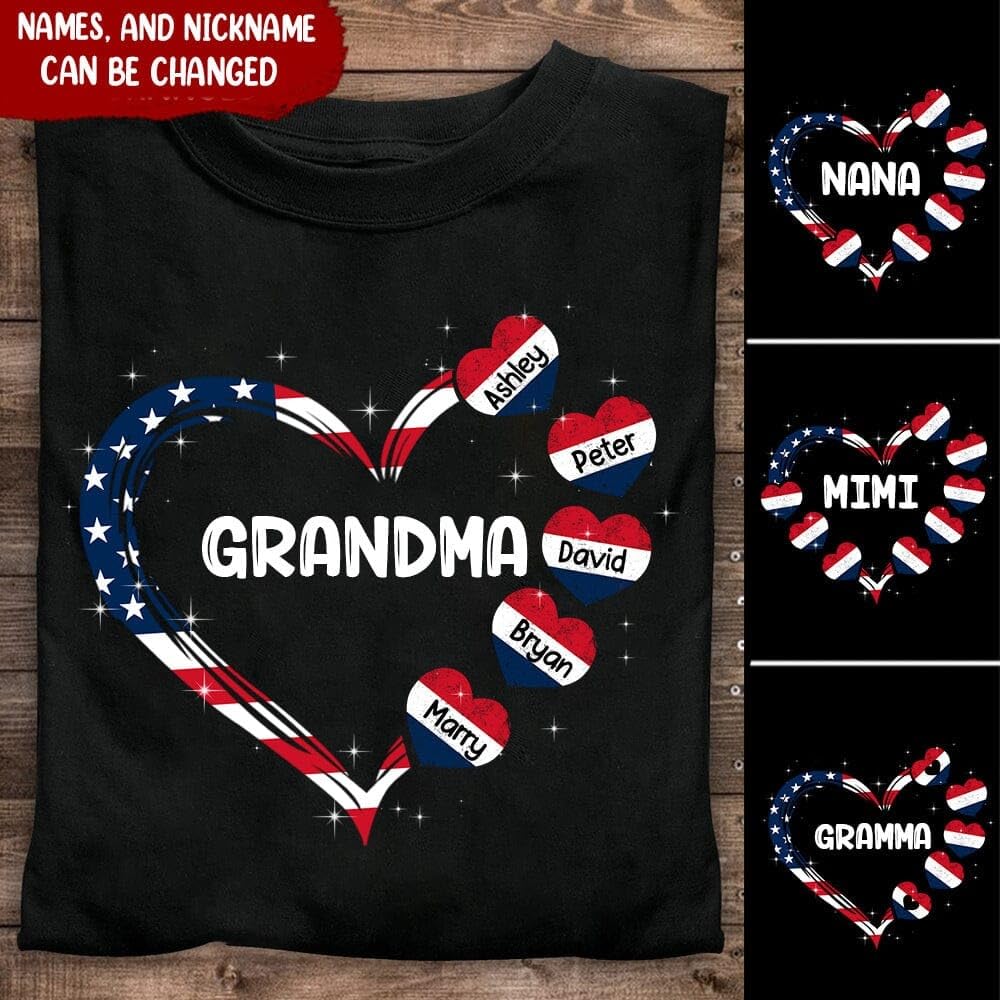 Custom Grandma Shirt with Kids Names - Patriotic 4th of July Apparel for Mothers Day & Independence Day | Family Reunions, BBQ Parties & Holiday Celebrations