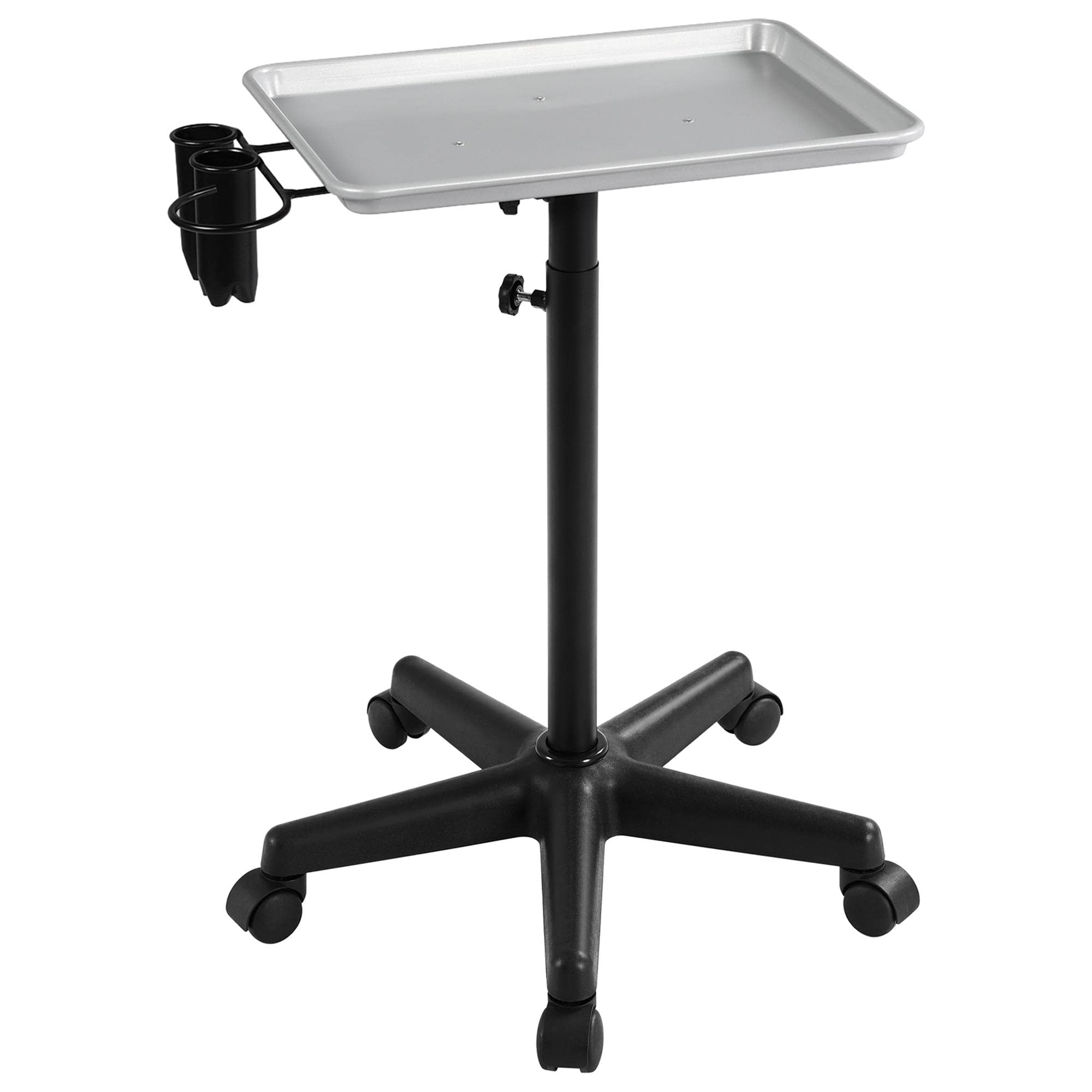 Yaheetech Adjustable Height Rolling Salon Tray - Mobile Aluminum Beauty Cart with Wheels & Accessory Caddy for Spa, Salon & Barber Shop - Silver | Perfect for Styling Tools, Nail Supplies & Hairdressing Equipment Storage