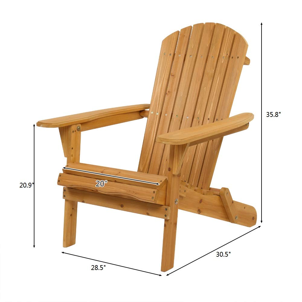 VINGLI 2-Pack Wooden Adirondack Chairs - Ergonomic Folding Outdoor Patio Lounge Chairs with Natural Finish - Perfect for Beach, Poolside, Balcony, Garden & Backyard Relaxation