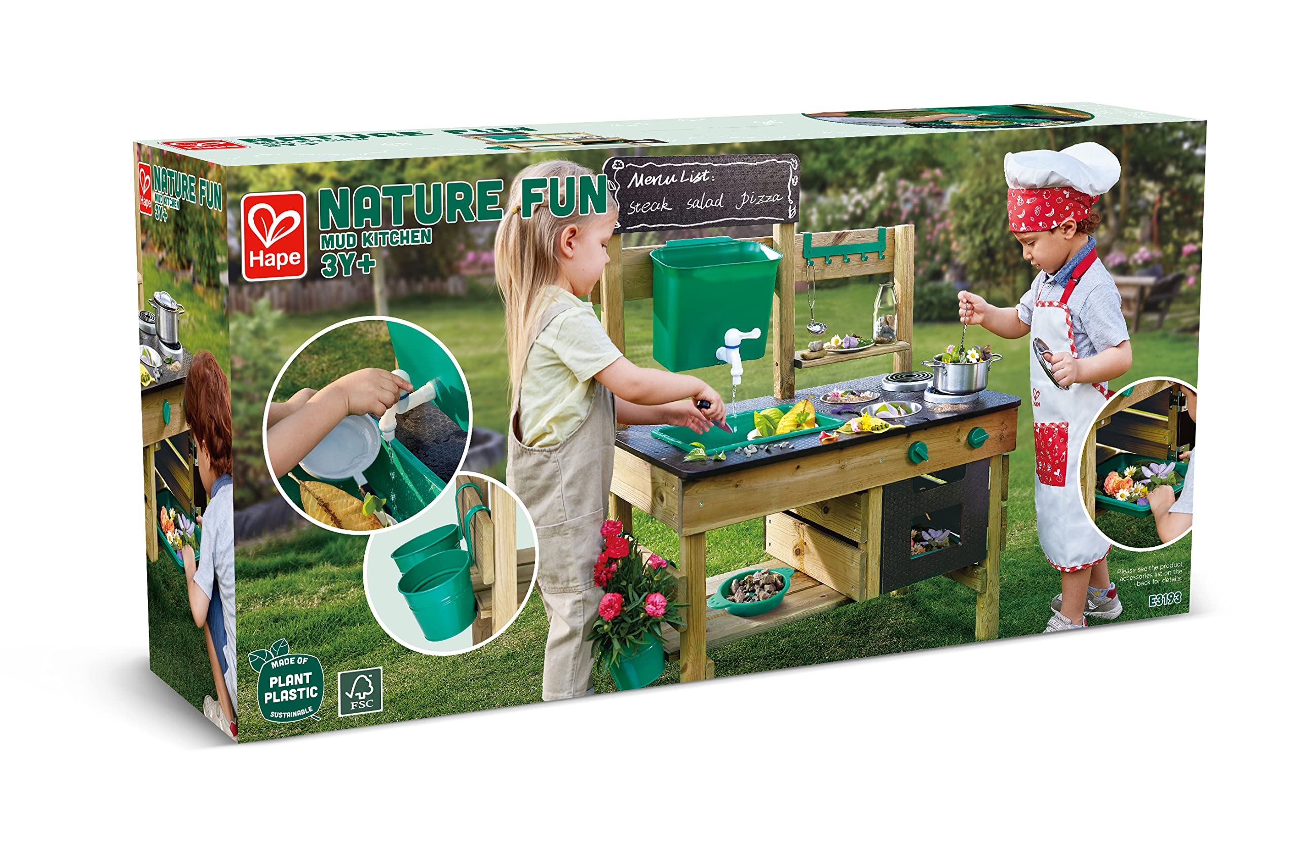 Hape Outdoor Wooden Mud Kitchen Playset for Kids Ages 3+ | Pretend Play Cooking Toy with Utensils & Accessories | Perfect for Backyard, Garden & Outdoor Imaginative Play
