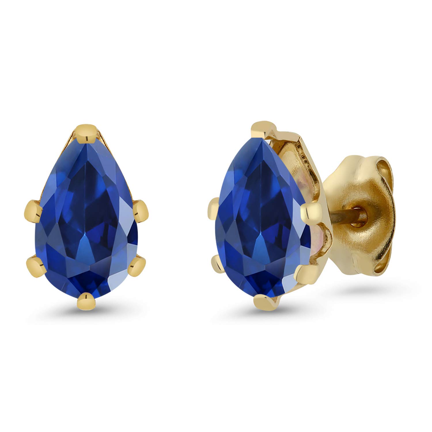 2.00 Ct Blue Created Sapphire Brass Stud Earrings for Women & Men - 8x5mm Yellow Gold Plated | Gem Stone King | Perfect for Weddings, Parties & Everyday Wear