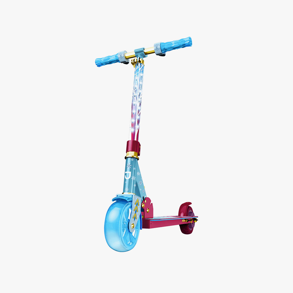 Disney Frozen II Light Up Folding Electric Scooter for Kids - Glow Wheels & Easy Fold Design - Perfect for Commuting, Park Rides & Neighborhood Fun