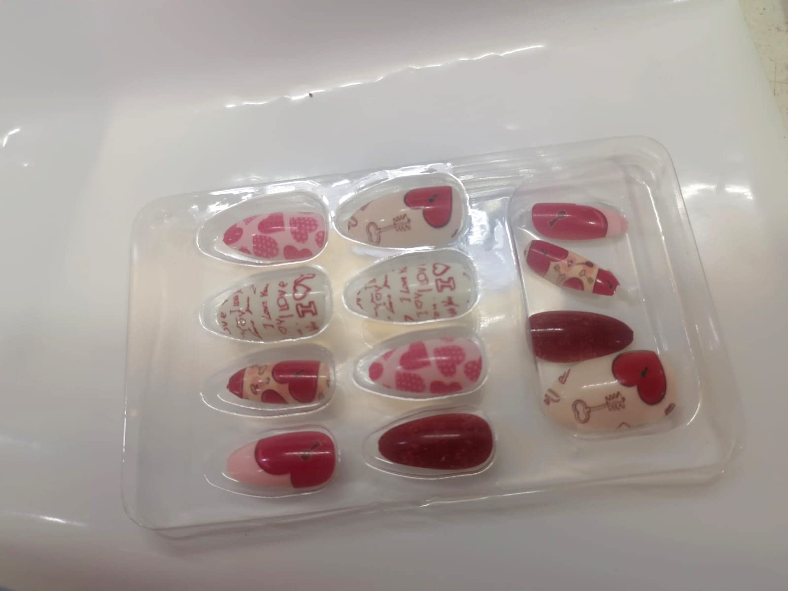 Pink and Red Fake Nails for Women - 12 Pack Press on Nails with Glue & Stickers - Long Lasting Artificial Nails for Parties, Weddings, and Special Occasions