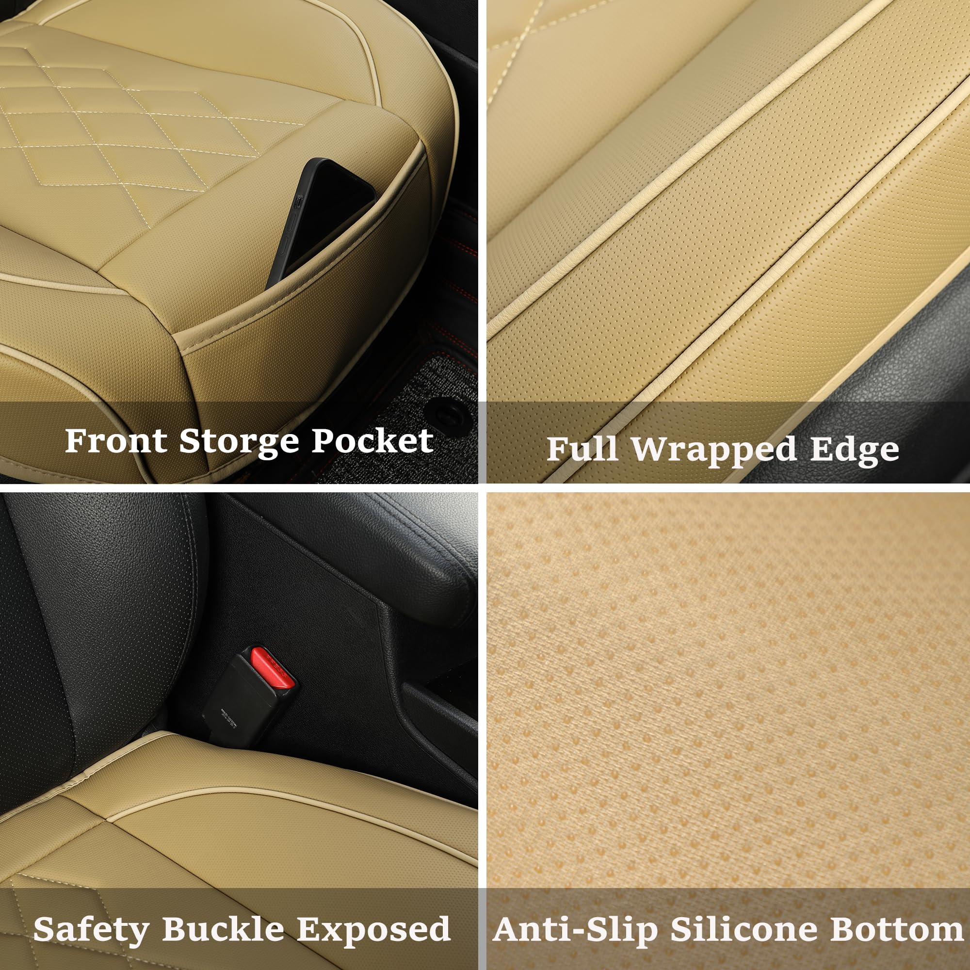 JOJOBAY 2-Pack Premium Leather Car Seat Covers - Anti-Slip Padded Front Seat Protectors Fits 95% Vehicles (Beige, 2PC) | Perfect for Daily Commute, Road Trips & Car Interior Protection