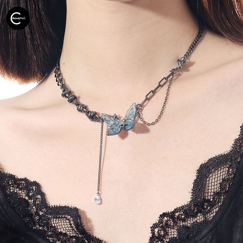 DOACH STYLE Ice Blue Butterfly Pendant Necklace for Women - Elegant Layering Jewelry Gift for Birthday, Anniversary & Valentine's Day - Perfect for Parties, Weddings & Everyday Wear