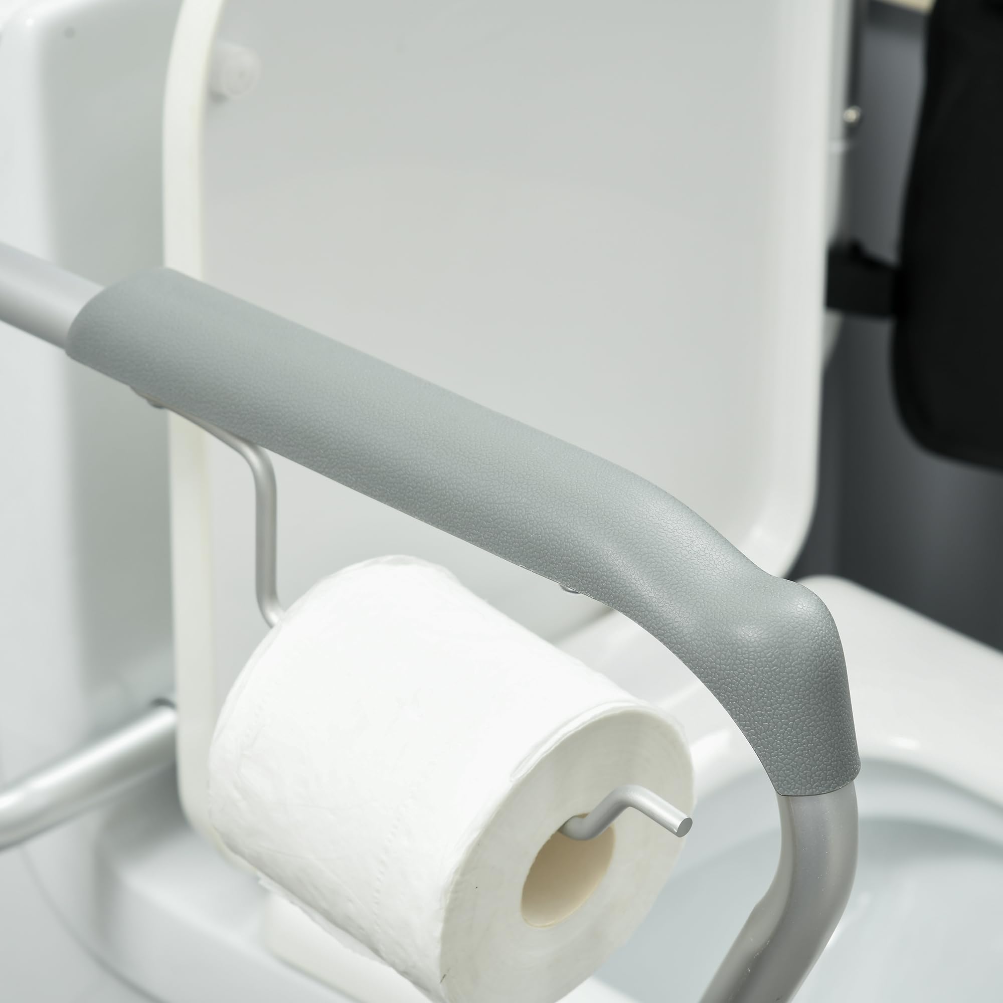 Adjustable Toilet Safety Rail for Elderly - 300lbs Capacity, Height & Width Adjustable with Padded Arms & Storage Pocket - Assist Grab Bar for Seniors - Easy Installation - Ideal for Bathroom Safety & Mobility Support