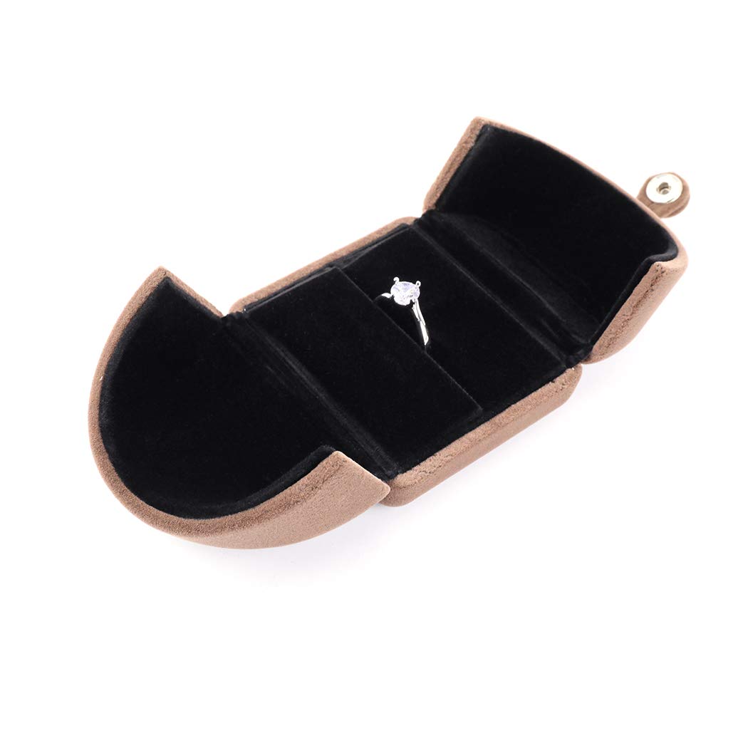 iSuperb Brown Velvet Ring Box - Premium Engagement Jewelry Gift Box for Wedding Proposals, Christmas & Anniversary Gifts - Perfect for Romantic Moments & Special Occasions