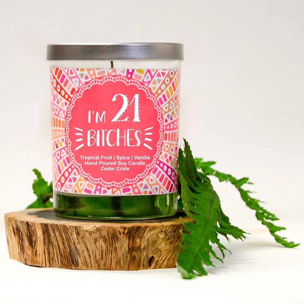 21st Birthday Gift for Women - Funny Scented Candle with Tropical Fruit, Spice & Vanilla Aromas | Perfect Present for Daughter, Son, Best Friend, Sister or Cousin | Great for Birthday Parties, Dorm Decor & Relaxation Moments