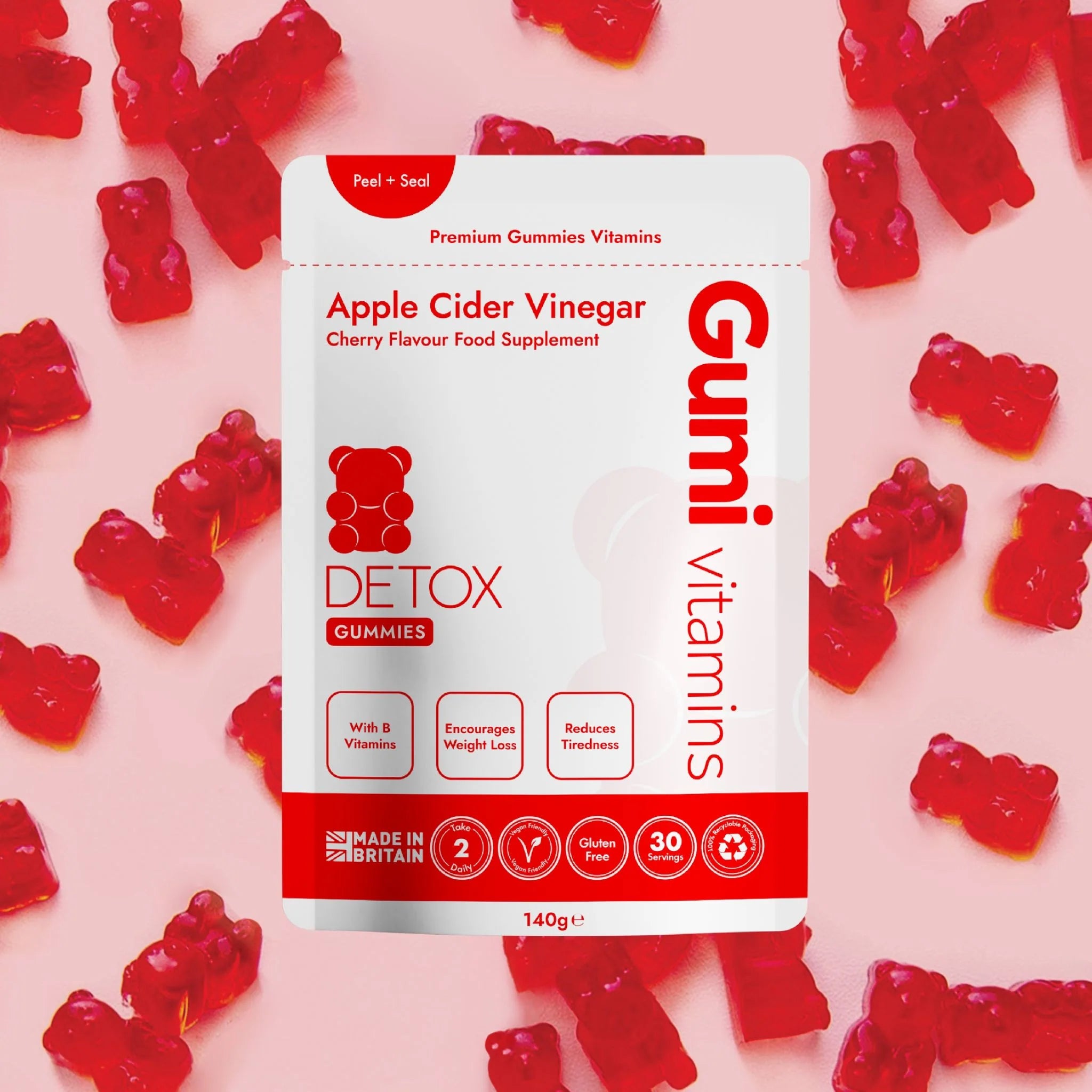 Gumi Vitamins Detox Apple Cider Vinegar Gummies - Immune Support & Digestive Health - Perfect for Daily Wellness Routine & Detox Cleansing