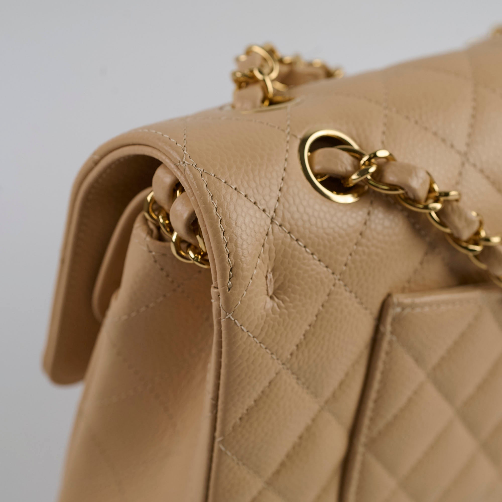 Chanel Classic Double Flap Bag in Caviar Leather Beige Gold Hardware - Timeless Luxury Handbag for Women, Perfect for Work, Evening Events & Special Occasions