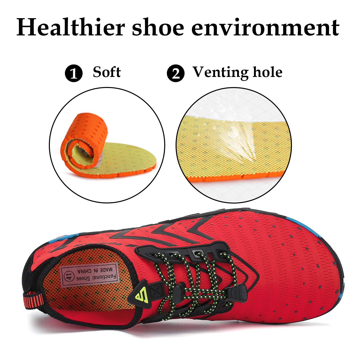 Mishansha Women's Quick Dry Water Shoes for Beach, Swimming, Surfing & Kayaking – Barefoot Aqua Shoes for Water Aerobics & Diving – Lightweight & Comfortable (Red-Black, US Women 5.5/Size 36) – Perfect for Pool, Ocean & Water Sports Activities