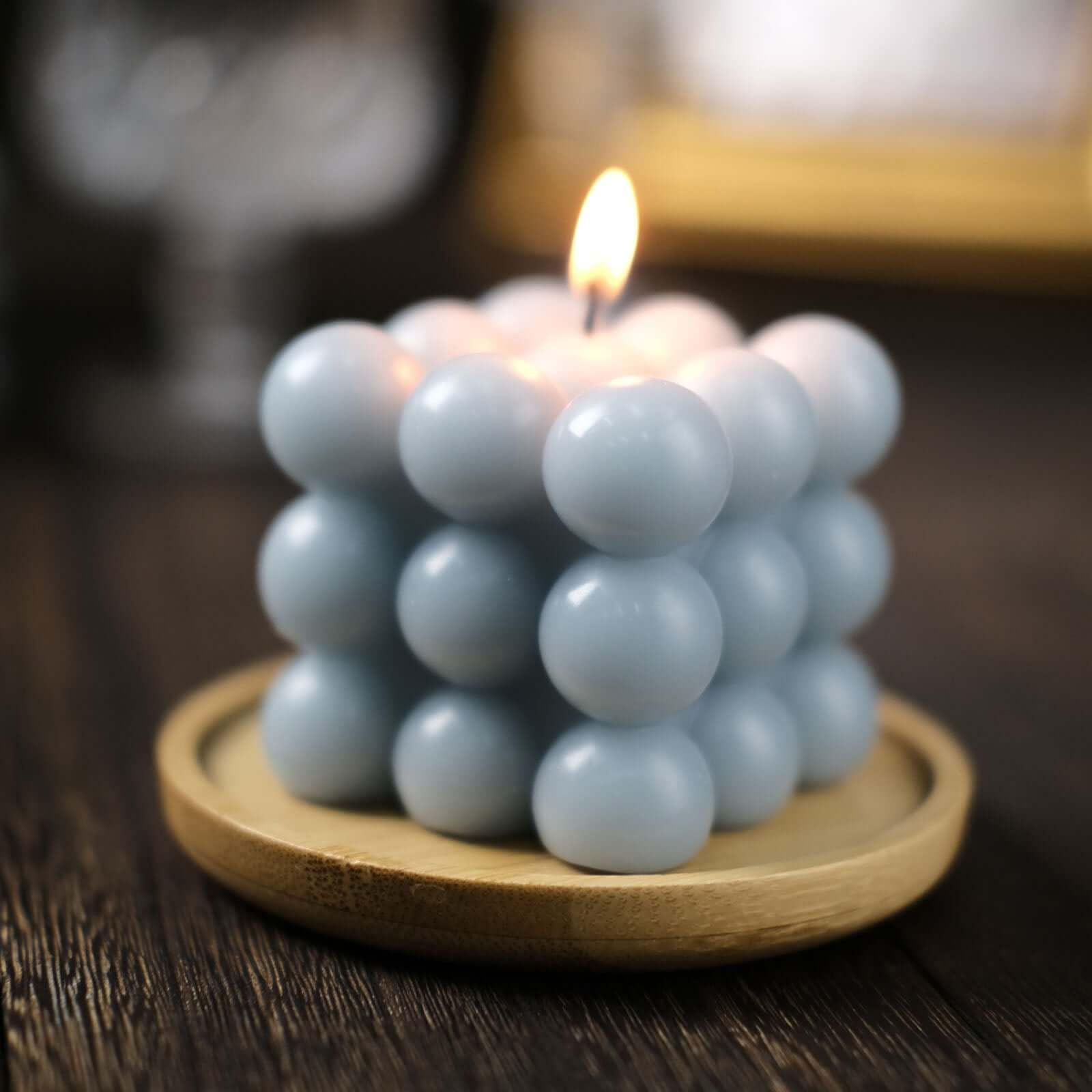 Efavormart 2 Pack Dusty Blue 2 Inch Bubble Cube Paraffin Wax Candles - Unscented Square Pillar Candles for Wedding Decor, Party Favors & Home Decoration