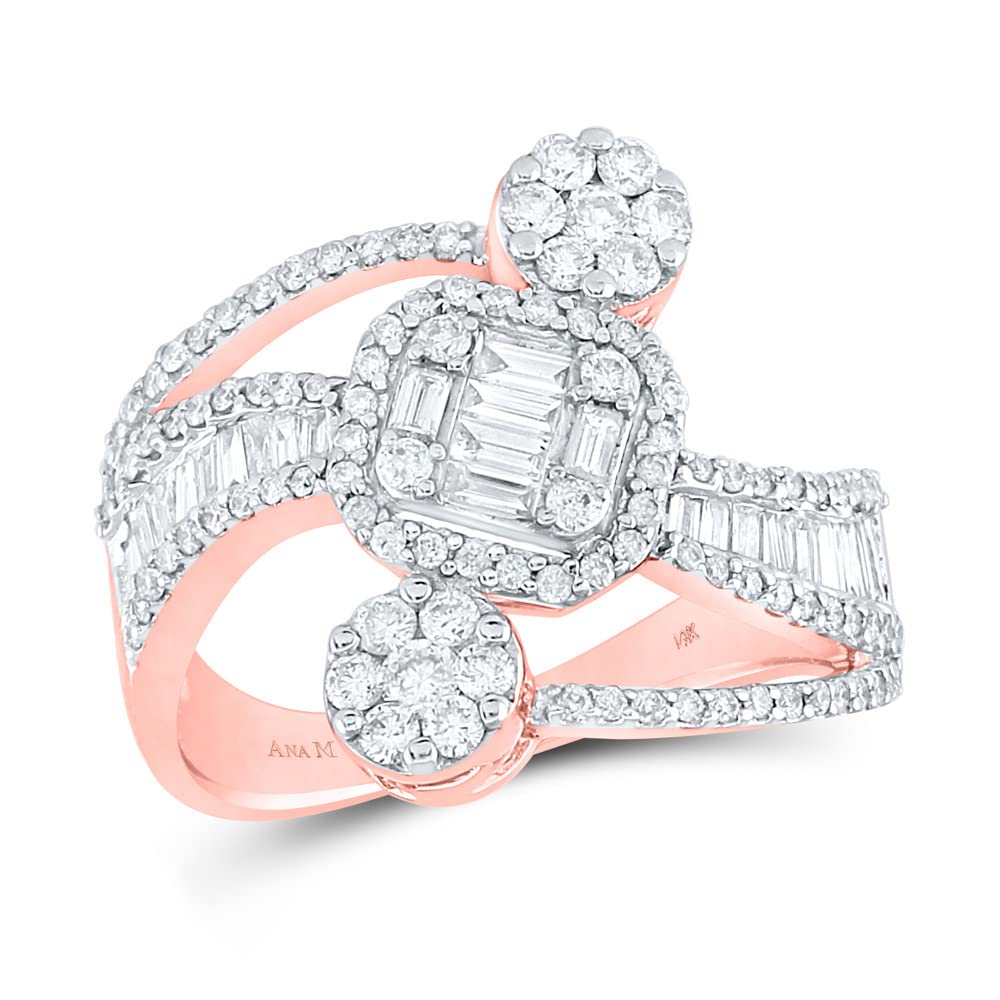 14K Rose Gold Baguette Diamond Cluster Ring for Women - 1 CTTW, Elegant & Timeless Jewelry for Engagement, Anniversary & Special Occasions
