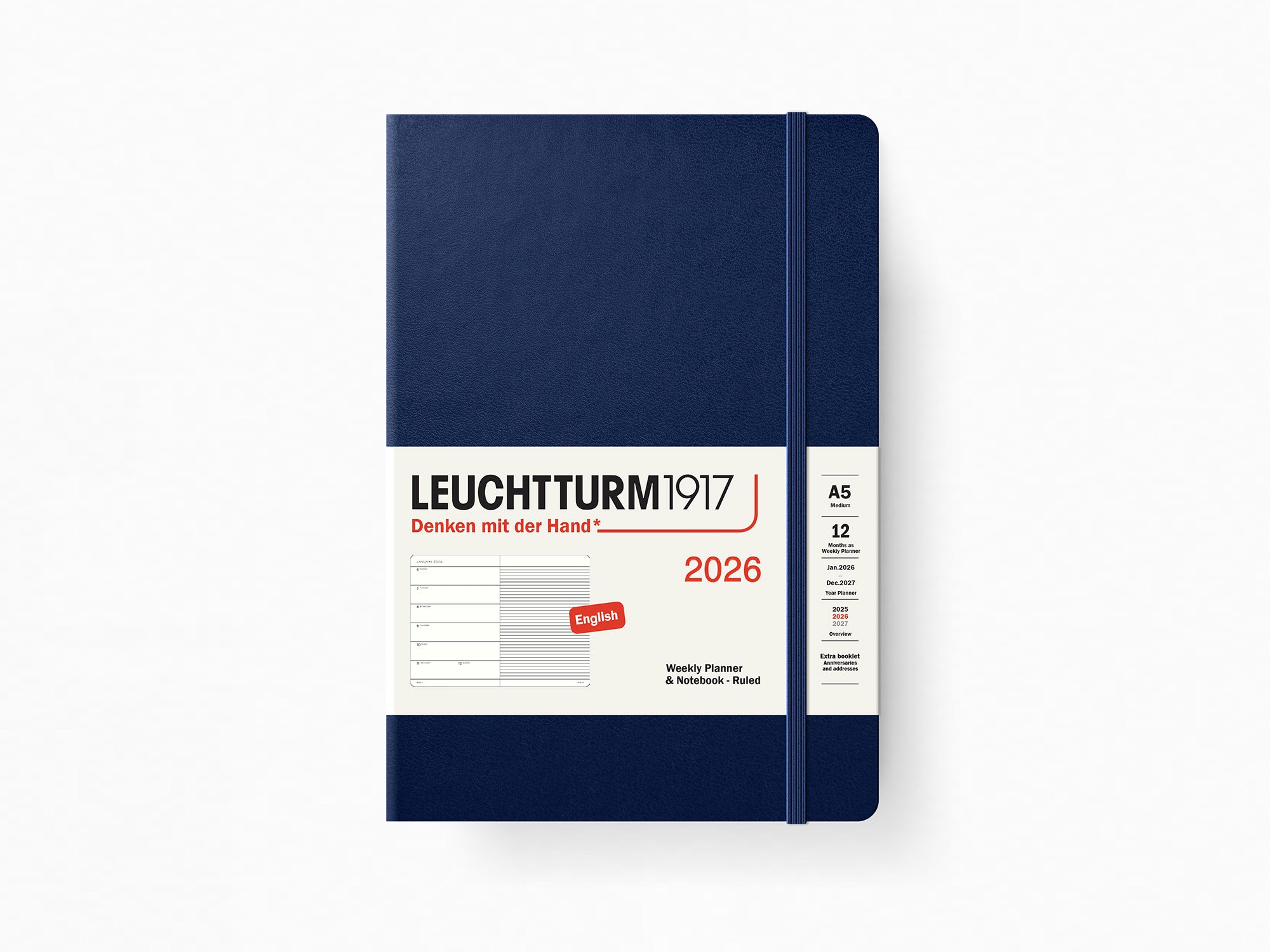 2026 Leuchtturm 1917 Weekly Planner & Notebook - Navy Blue Hardcover with Ruled Pages - Perfect for Work, School & Personal Organization