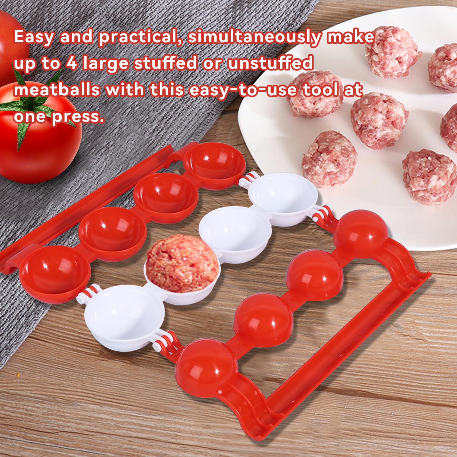 4-Grid Meatball Maker & Kibbeh Mold - Durable Plastic Meat Ball Molds for Perfect Homemade Meatballs - Ideal for Cooking, Meal Prep & Party Food Serving