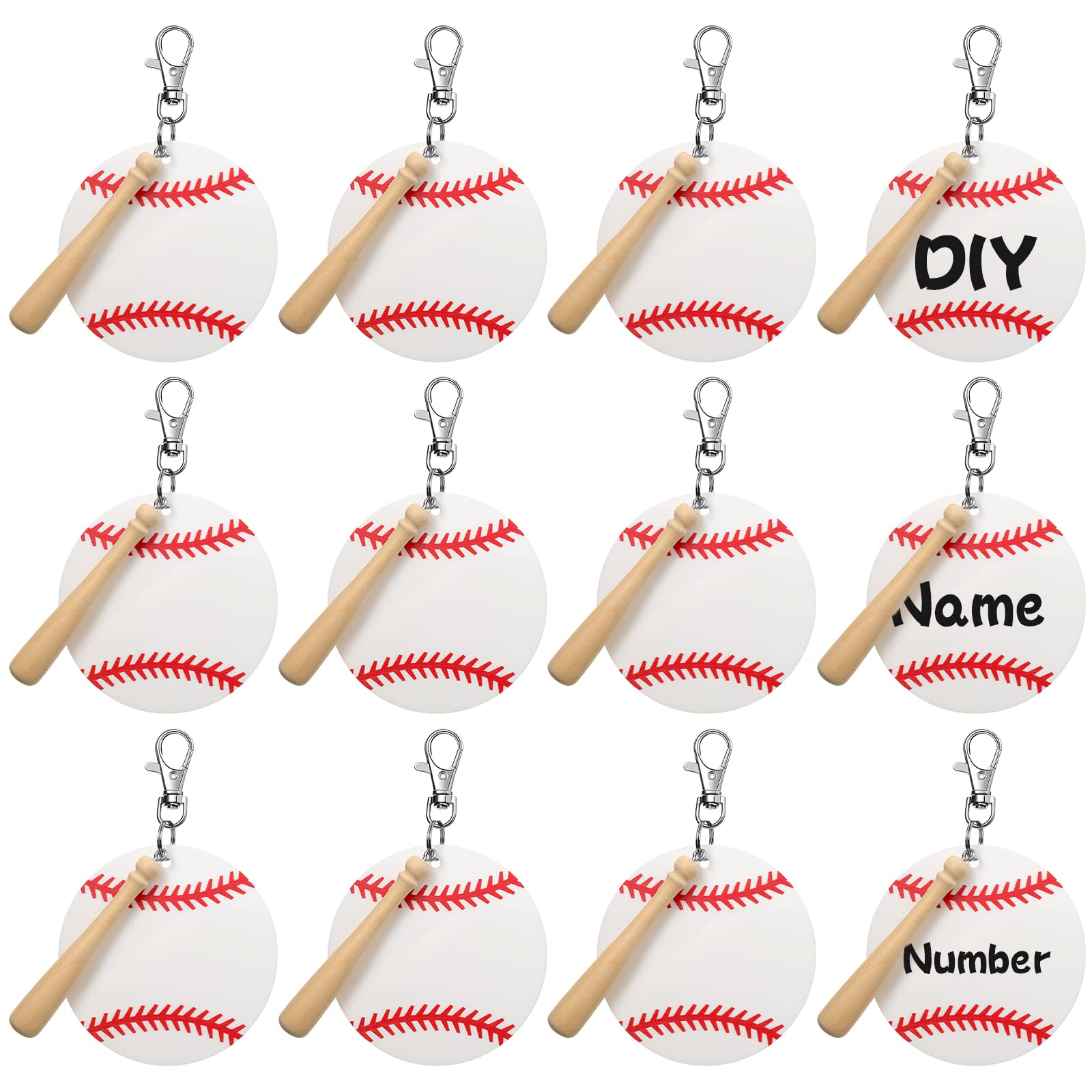Cunno 36-Piece Acrylic Keychain Kit for Basketball, Baseball, Softball & Tennis - 12 Blank Acrylic Keyrings & 12 Swivel Snap Hook Keychains - Perfect for Team Sports Gifts, Fan Merchandise & Player Accessories