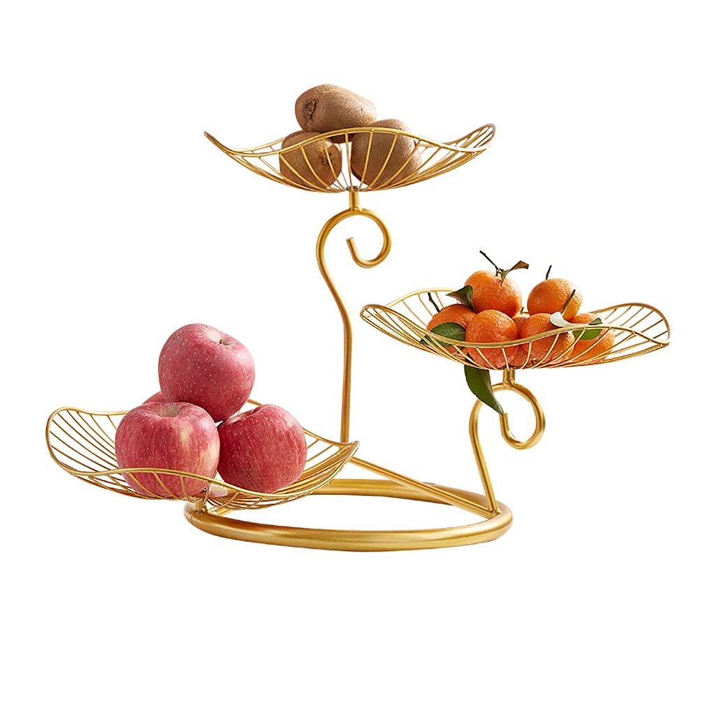 Multi-Layer Metal Fruit & Snack Rack - Gold Round Cake Tray Stand for Kitchen Counter & Living Room (46x45x31cm) - Perfect for Displaying Fruits, Desserts, Party Snacks & Home Decor