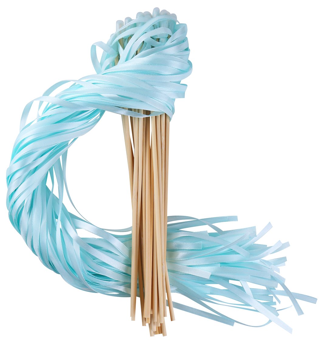 30PCS Mint Green Ribbon Stick Wands - Wedding Party Favors, Bridal Shower Decorations, Birthday Celebration Streamers, Baby Shower Accessories | Perfect for Wedding Aisle Decor, Gender Reveal Parties & Photo Booth Props