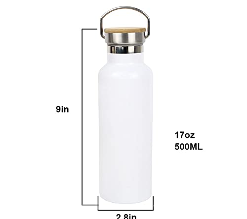 10-Pack 500ml/17oz Sublimation-Ready Stainless Steel Water Bottles with Bamboo Lids - Powder Coated White Blank Bottles for DIY Printing | Perfect for Sports, Gym, Outdoor Activities & Custom Gifts