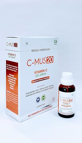 C-MUS 20% Vitamin C Serum for Face - Brightening & Anti-Aging Facial Treatment - Dark Spot Corrector & Wrinkle Reduction - Day & Night Skincare Routine