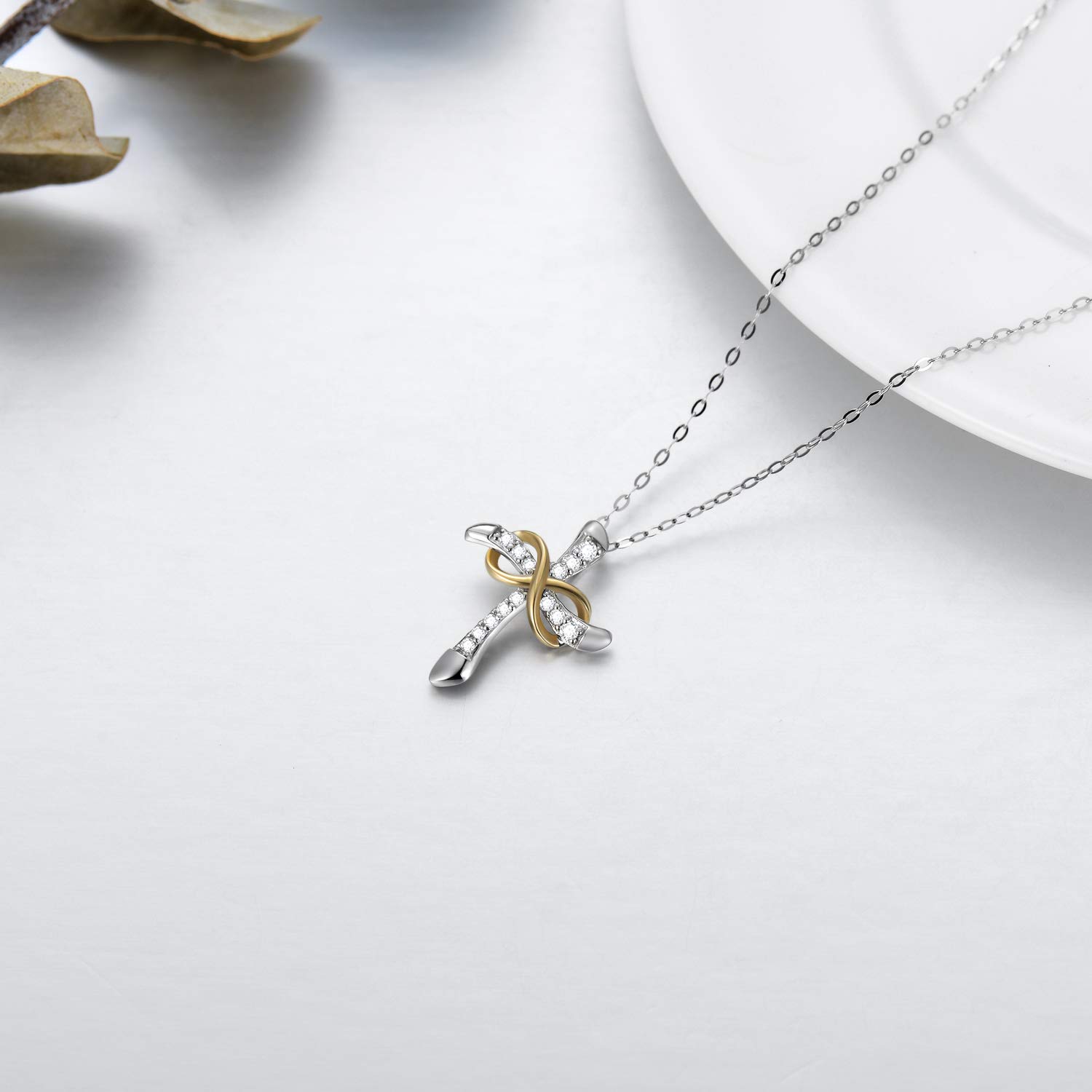14K Gold Cross Necklace for Women - Infinity Cross Pendant with Moissanite Stones, Elegant Religious Jewelry Gift for Birthday, Christmas, Baptism & Special Occasions - Perfect for Church, Weddings & Everyday Wear