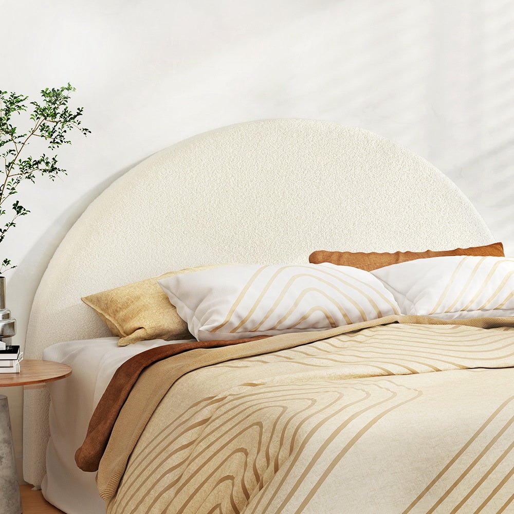Bouclé Arched King Bed Headboard in White - Luxurious Upholstered Bed Frame for Master Bedroom & Modern Home Decor