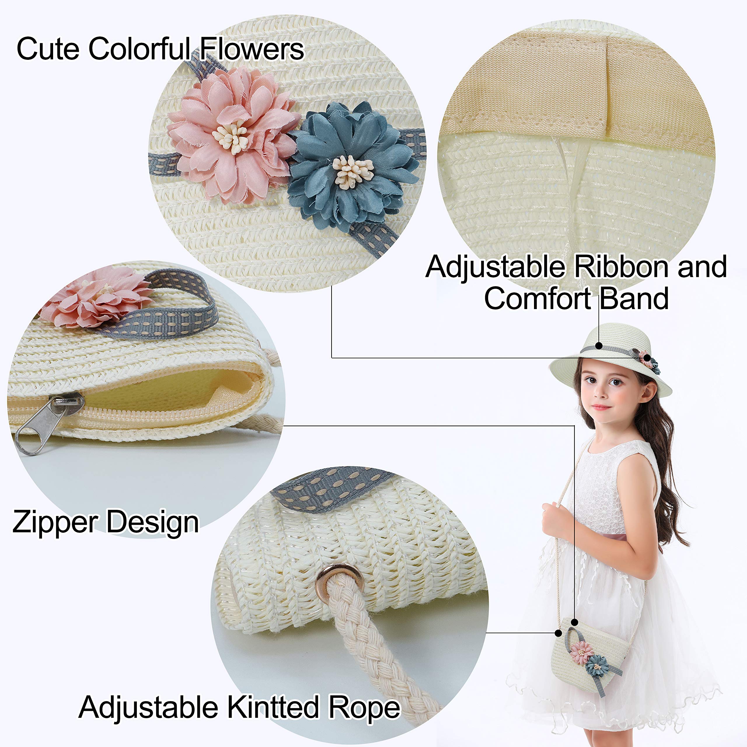 Bienvenu Girls Straw Hat with Pocket - Sun Hat Set for Summer Beach, Garden & Outdoor Activities - Straw Suit for Girls Fashion Accessories