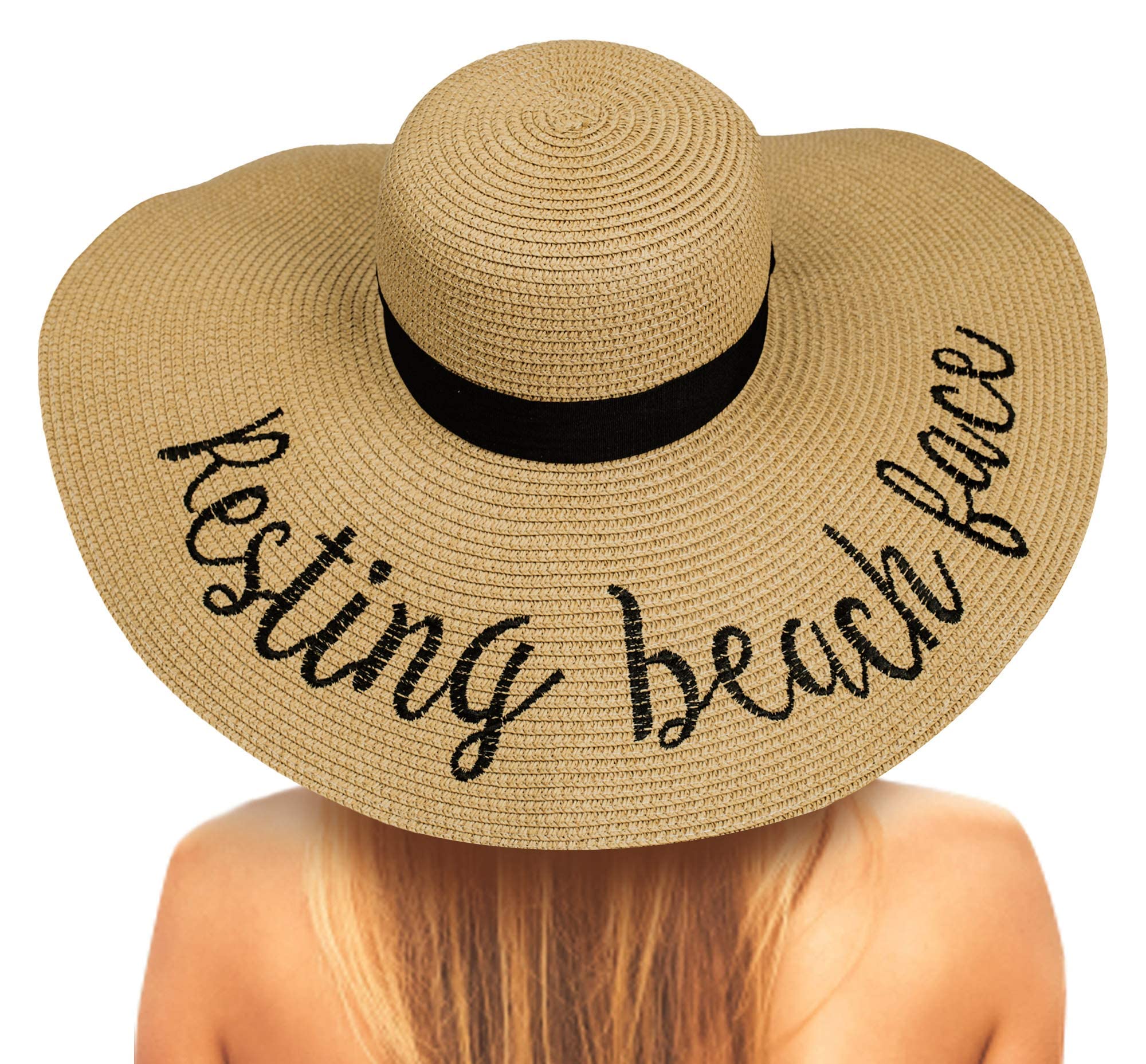 Foldable Sun Hats for Women - Wide Brim UV Protection Floppy Beach Hat with Embroidery | Perfect for Vacation, Cruise, Honeymoon & Summer Travel | Sun Protection for Outdoor Activities, Poolside Relaxation & Tropical Getaways