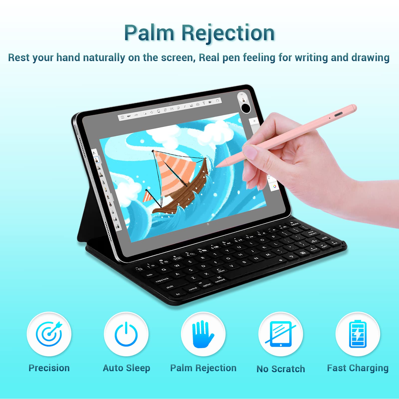 Premium Stylus Pen for Apple iPad - Active Pencil Compatible with iPad 10th/9th/8th/7th/6th Gen, iPad Air 5th/4th/3rd, iPad Mini 6th/5th Gen & iPad Pro 11/12.9 Inch (2018-2024 Models) with Palm Rejection - Perfect for Drawing, Note-Taking & Digital Art