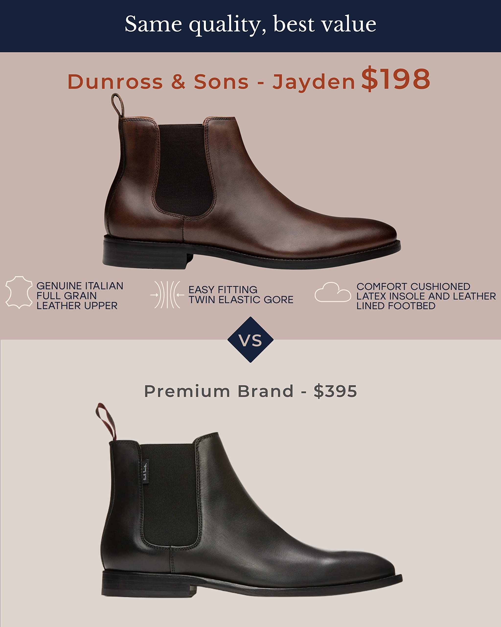 Dunross & Sons Men's Chelsea Boots - Jayden Dress Boots for Men | Comfortable Leather Boots for Work, Office & Casual Wear | Waterproof & Slip-Resistant