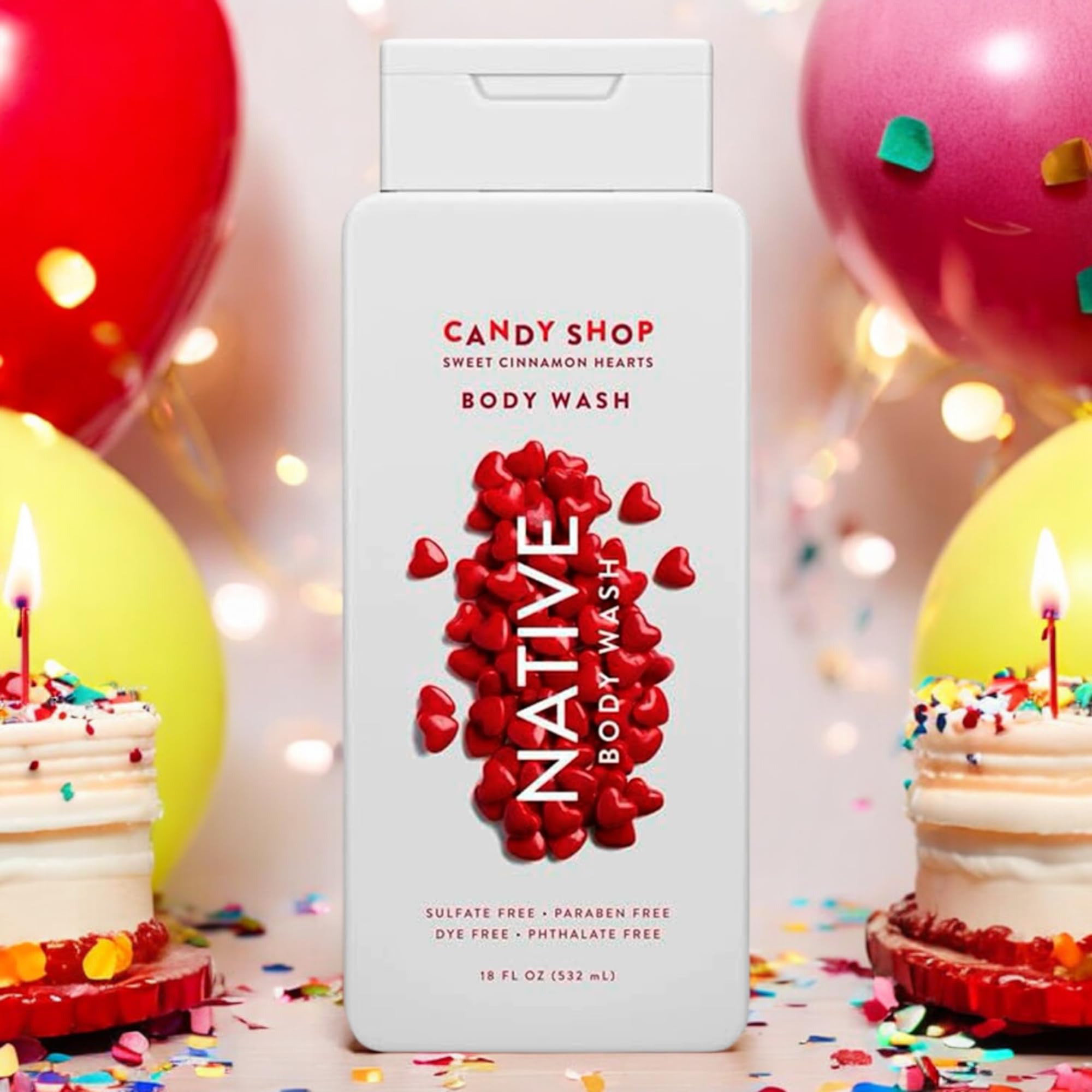 Sweet Cinnamon Hearts Body Wash - Natural Liquid Soap with Clean Ingredients | 18 Fl Oz (532ml) | Moisturizing & Refreshing Shower Gel for Women & Men | Perfect for Daily Use, Gifts & Holiday Bath Time